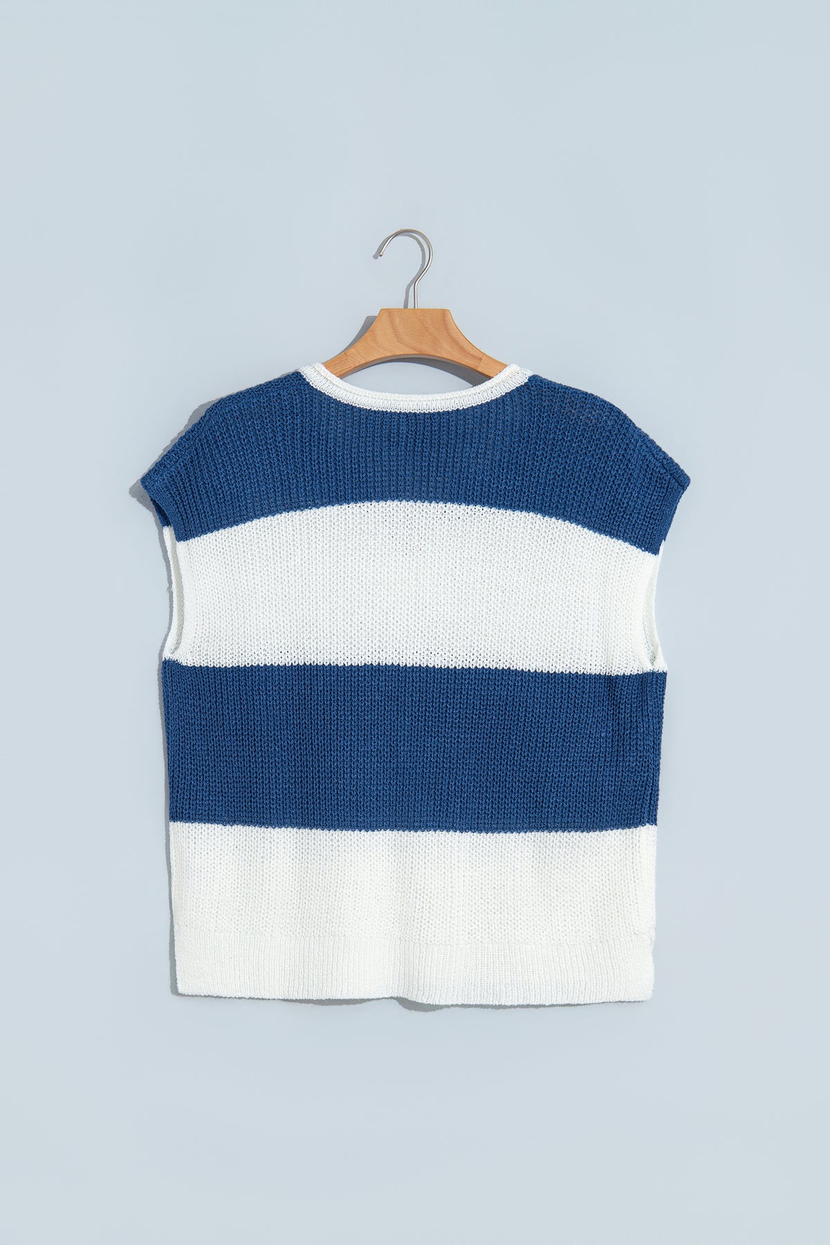 Brown Stripe Striped Colorblock Knit V Neck Short Sleeve Loose Sweater-Sweaters & Cardigans/Short Sleeve Sweaters-[Adult]-[Female]-2022 Online Blue Zone Planet