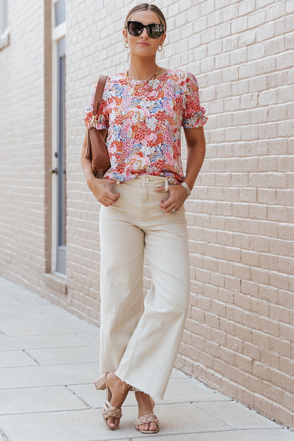 Multicolor Mix Floral Pattern Bubble Sleeve Blouse-Tops/Blouses & Shirts-[Adult]-[Female]-2022 Online Blue Zone Planet