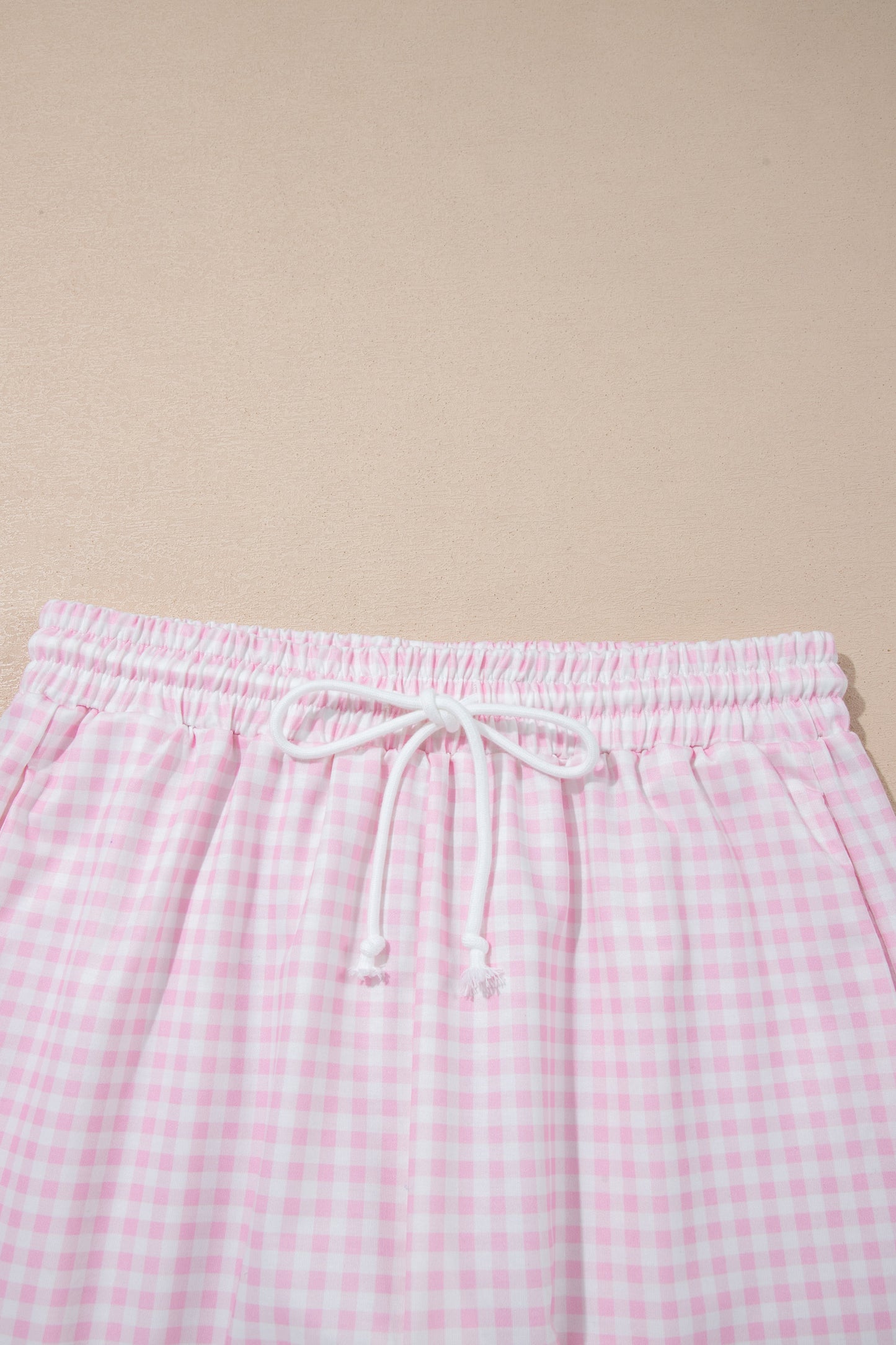 Pink Plaid Zip Neck Sleeveless Top Elastic Waist Shorts Casual Two Piece Short Set-Two Piece Sets/Short Sets-[Adult]-[Female]-2022 Online Blue Zone Planet