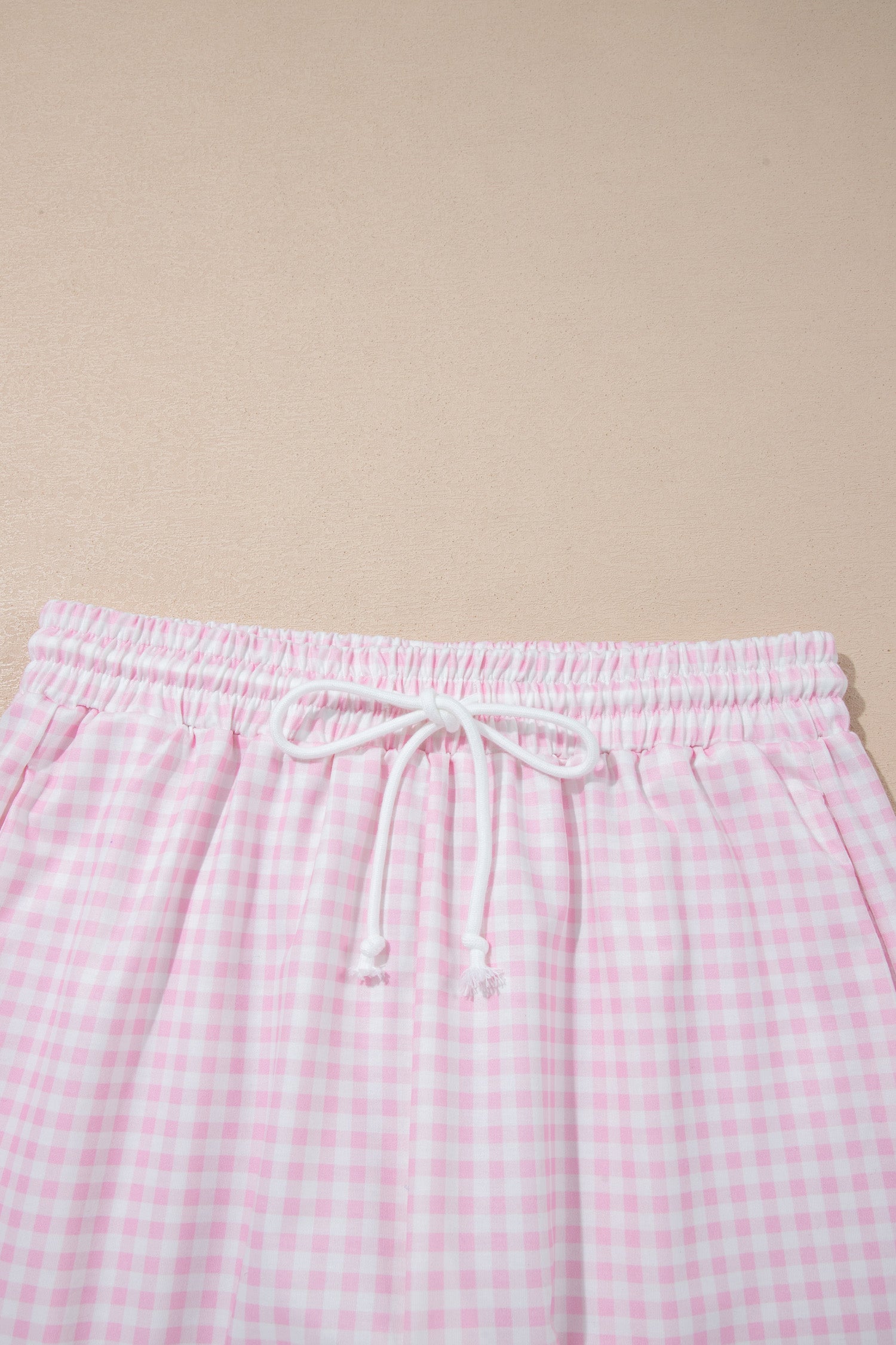 Pink Plaid Zip Neck Sleeveless Top Elastic Waist Shorts Casual Two Piece Short Set-Two Piece Sets/Short Sets-[Adult]-[Female]-2022 Online Blue Zone Planet