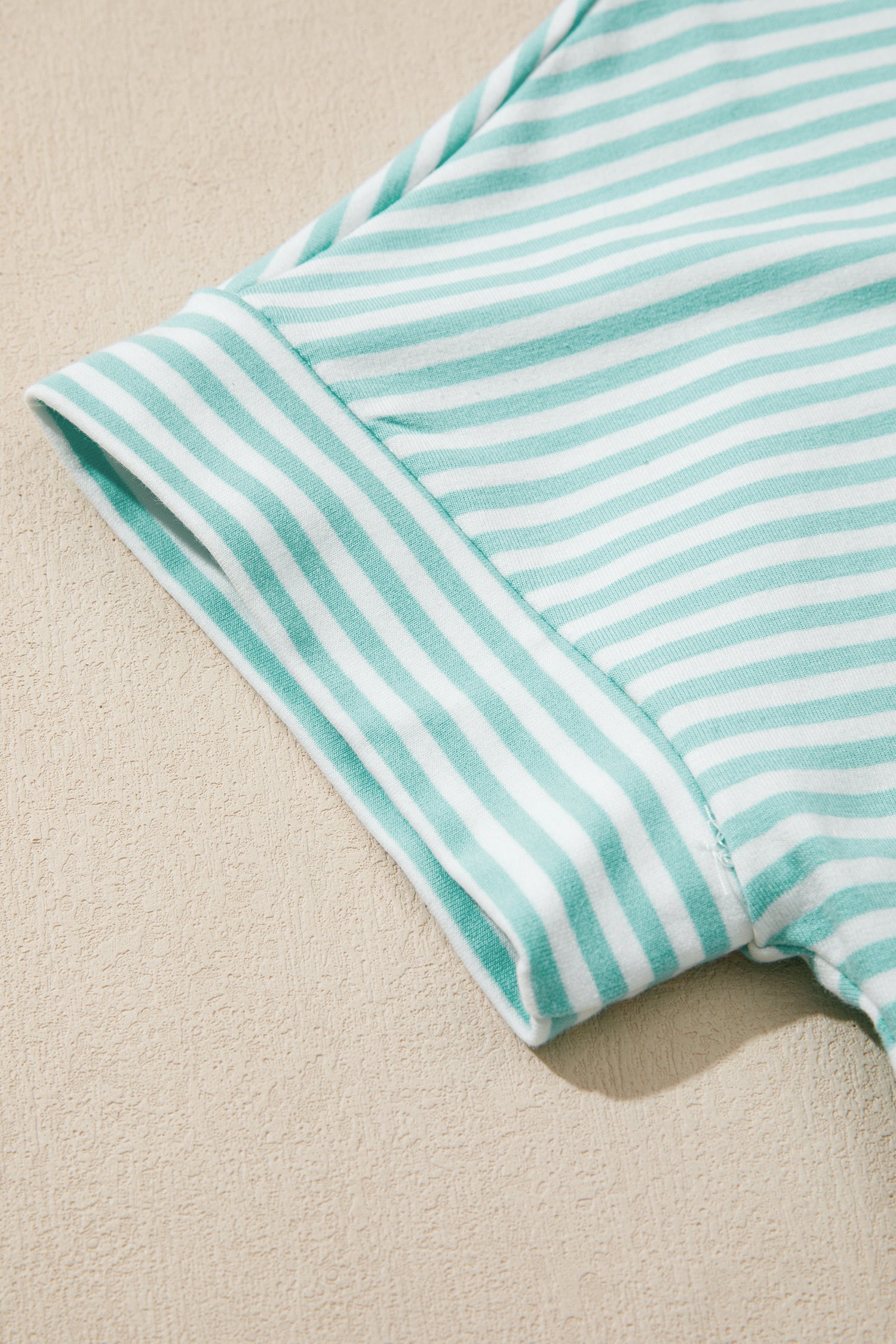 Pink Stripe Cuffed Sleeve Contrast Mock Neck Tee Casual 2pcs Short Set-Two Piece Sets/Short Sets-[Adult]-[Female]-2022 Online Blue Zone Planet