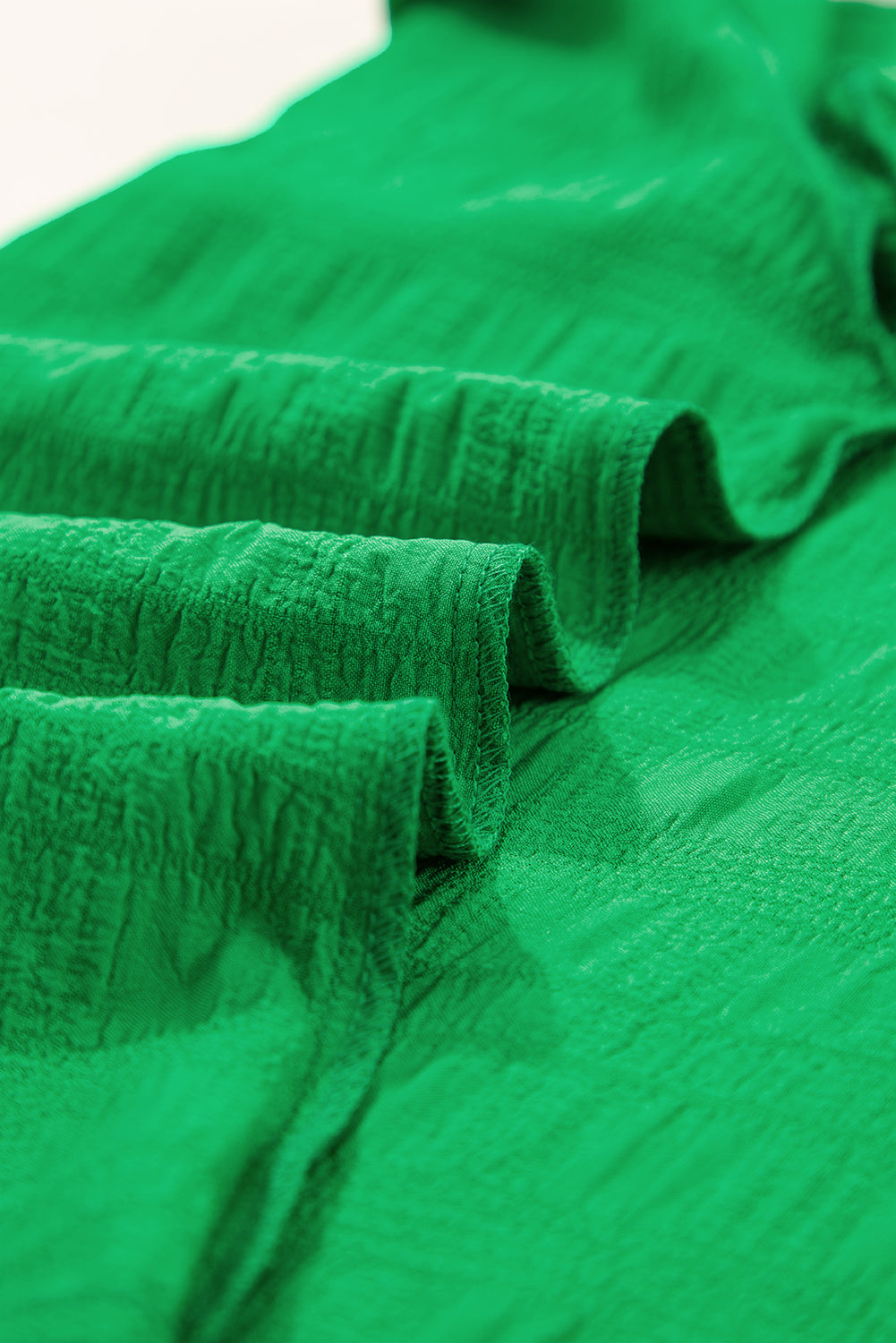 Dark Green Textured Ruffled Sleeve Round Neck Top-Tops/Blouses & Shirts-[Adult]-[Female]-2022 Online Blue Zone Planet