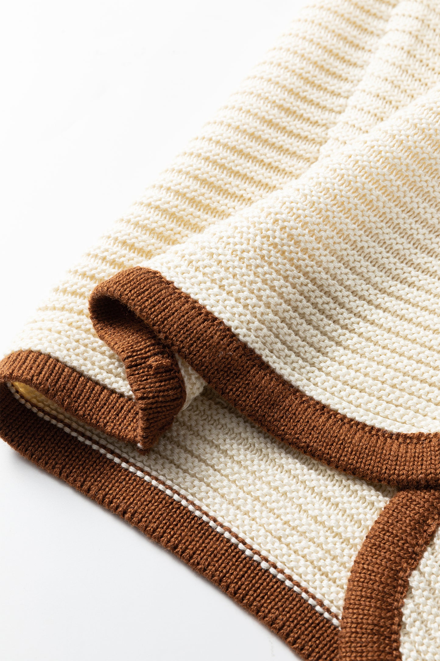 White Horizontal Ribbed Knit Contrast Trim Ties Front Sweater Vest-TOPS / DRESSES-[Adult]-[Female]-2022 Online Blue Zone Planet