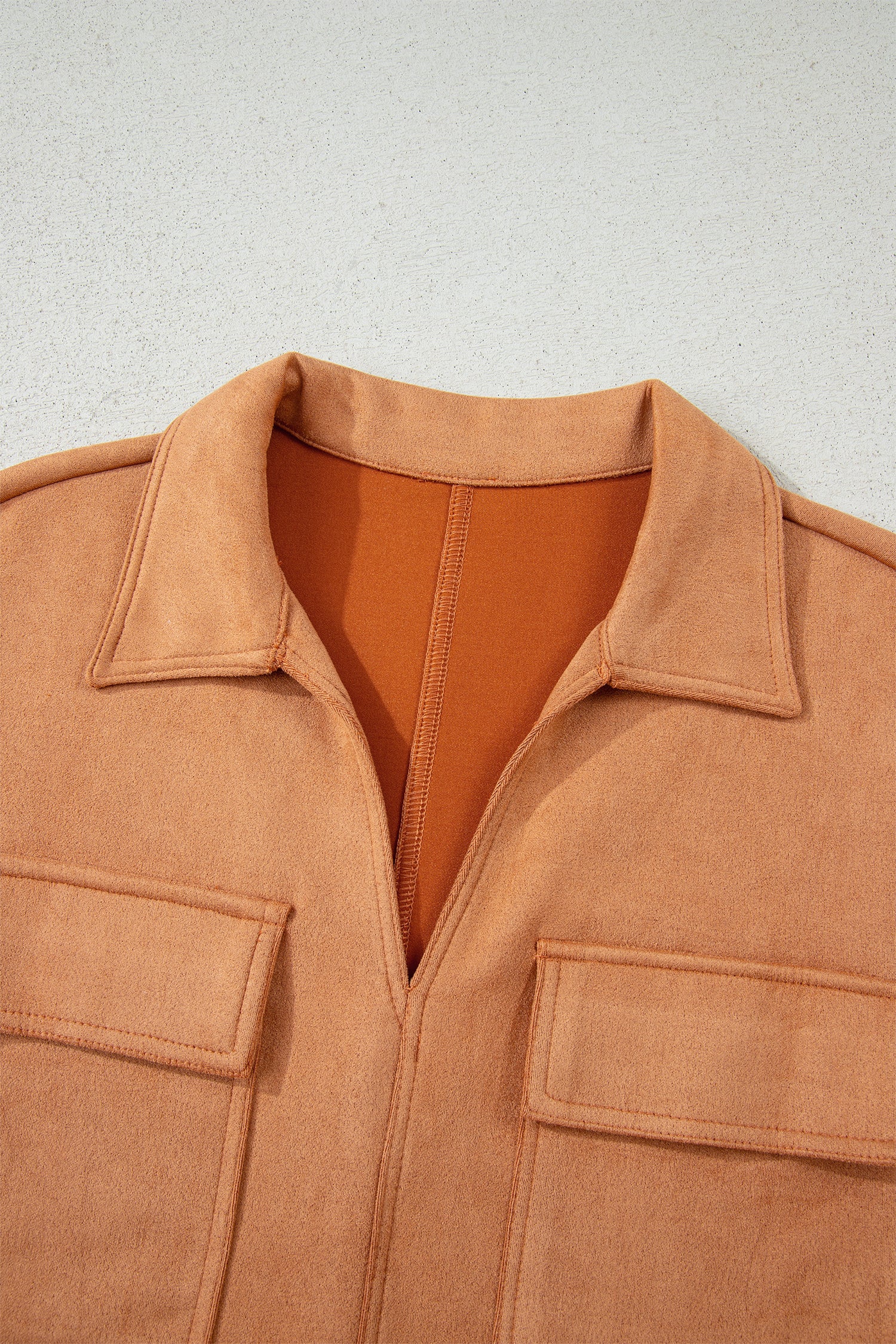 Thai Curry Collared V Neck Faux Suede Short Sleeve Shift Mini Dress-TOPS / DRESSES-[Adult]-[Female]-2022 Online Blue Zone Planet