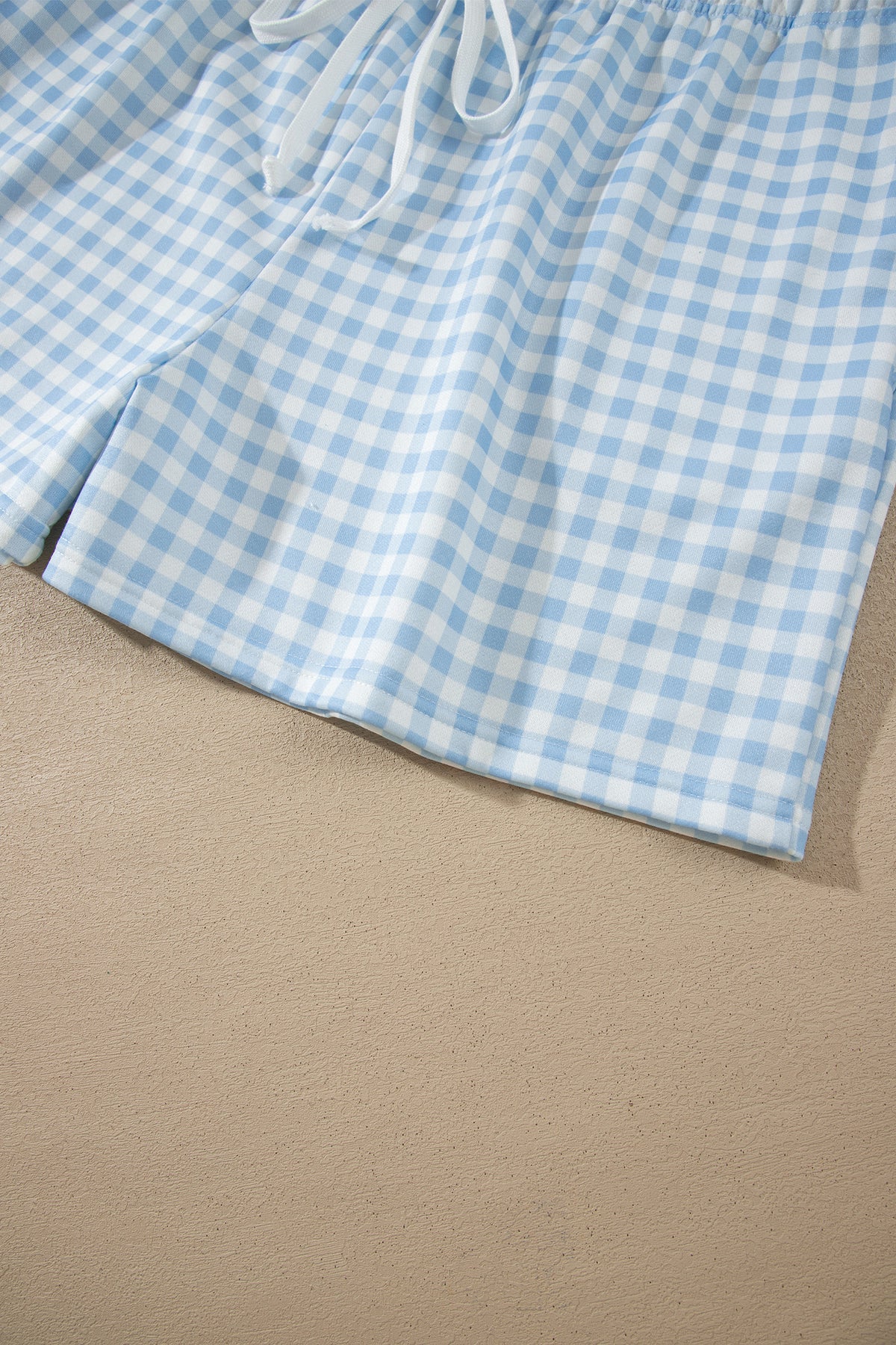 Sky Blue Gingham Loose Pullover Top Drawstring Shorts Plus Size Set-Plus Size/Plus Size Loungewear-[Adult]-[Female]-2022 Online Blue Zone Planet