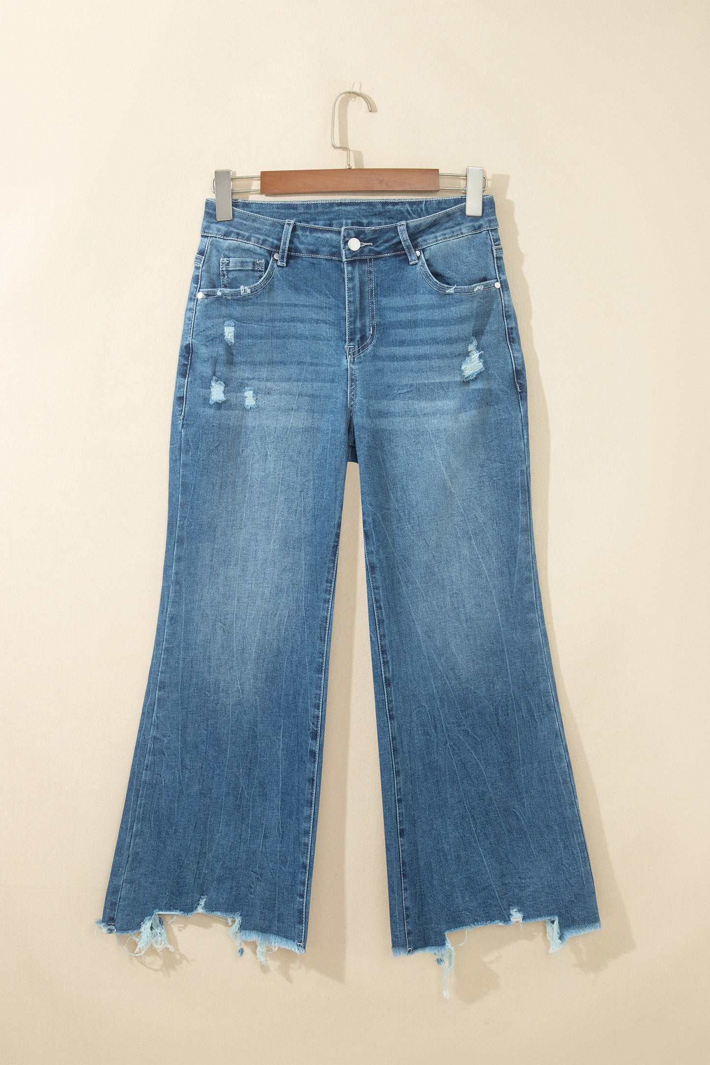 Ashleigh Blue High Waist Frayed Hem Flare Jeans-Bottoms/Jeans-[Adult]-[Female]-2022 Online Blue Zone Planet