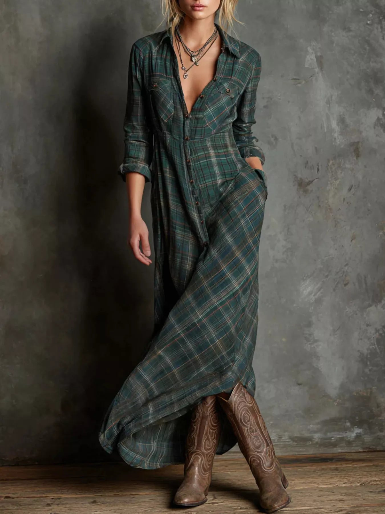 Full Size Plaid Button-Down Maxi Dress Plus Size Black Forest / 3XL by Blue Zone Planet Full Size Plaid Button-Down Maxi Dress Plus Size Black Forest / 3XL by Blue Zone Planet