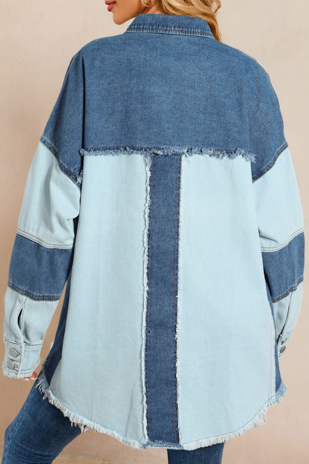 Raw Hem Color Block Denim Jacket-TOPS / DRESSES-[Adult]-[Female]-2022 Online Blue Zone Planet