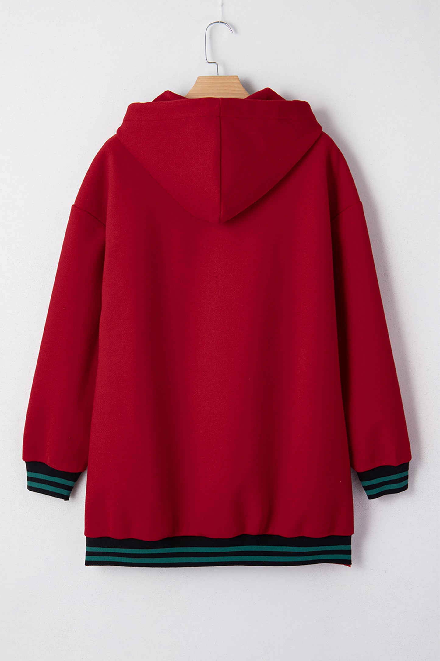 Racing Red Contrast Cuffed Drop Shoulder Zip up Tunic Hoodie-Tops / Dresses-[Adult]-[Female]-2022 Online Blue Zone Planet