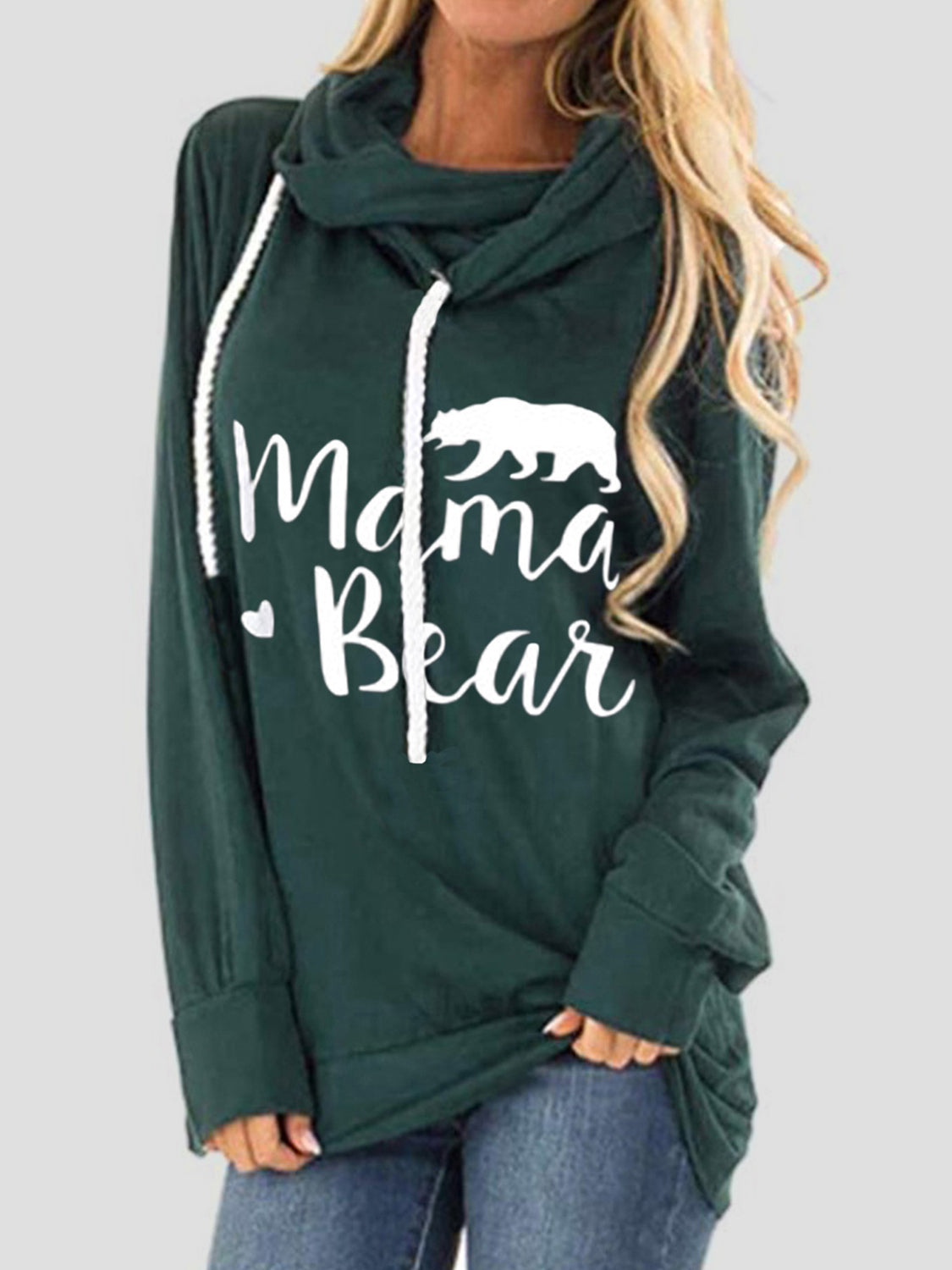 Drawstring Letter Graphic Long Sleeve Hoodie-[Adult]-[Female]-Dark Green-S-2022 Online Blue Zone Planet