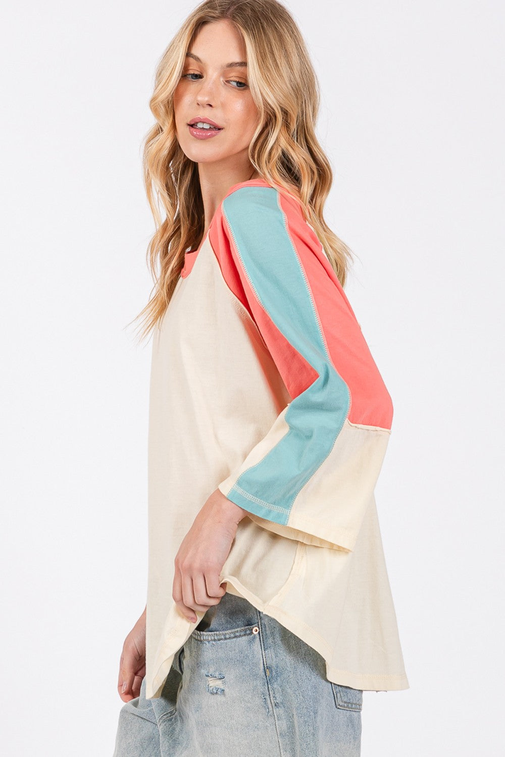 SAGE + FIG Color Block Curved Hem T-Shirt-TOPS / DRESSES-[Adult]-[Female]-2022 Online Blue Zone Planet