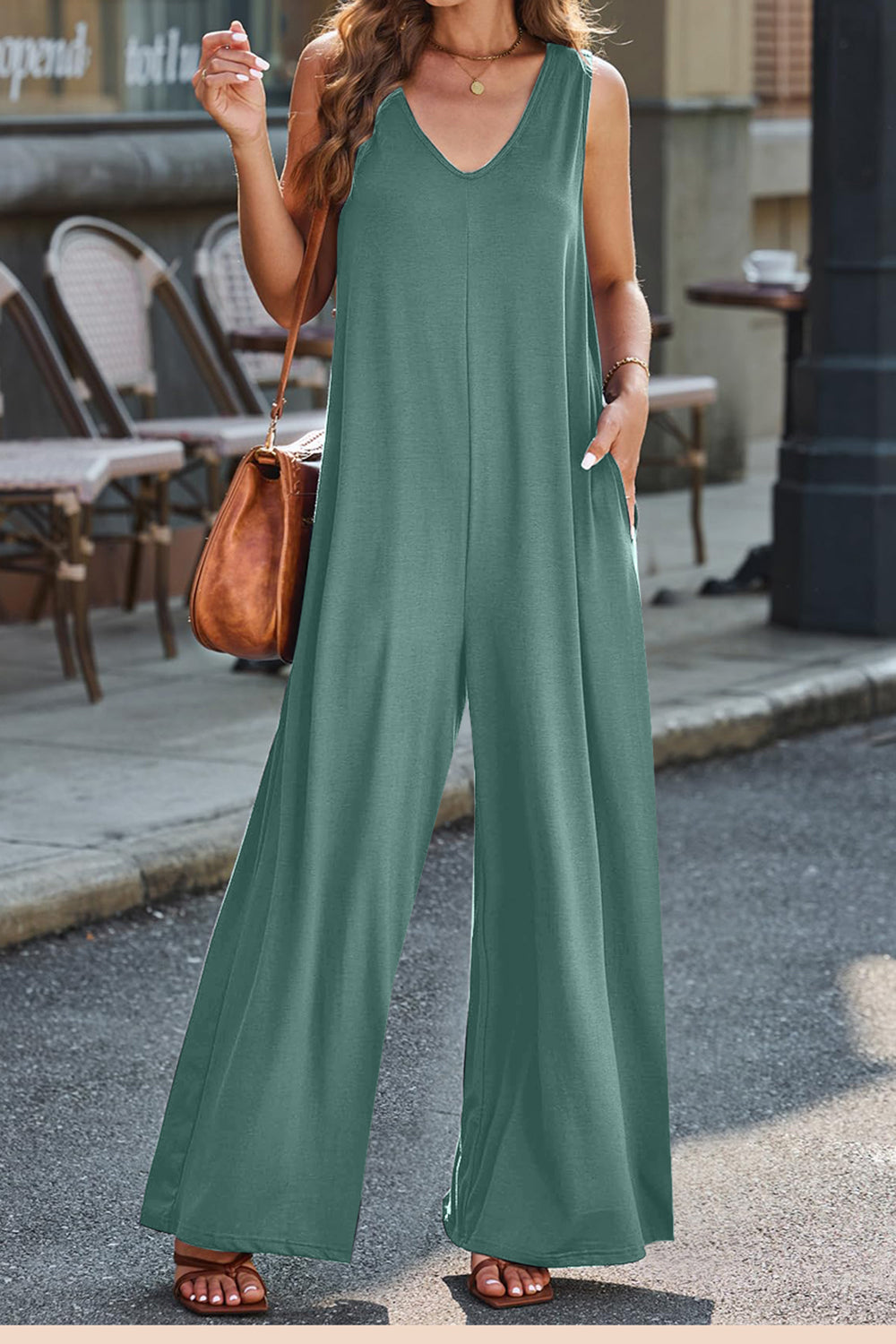 Full Size V-Neck Wide Strap Jumpsuit-TOPS / DRESSES-[Adult]-[Female]-2022 Online Blue Zone Planet