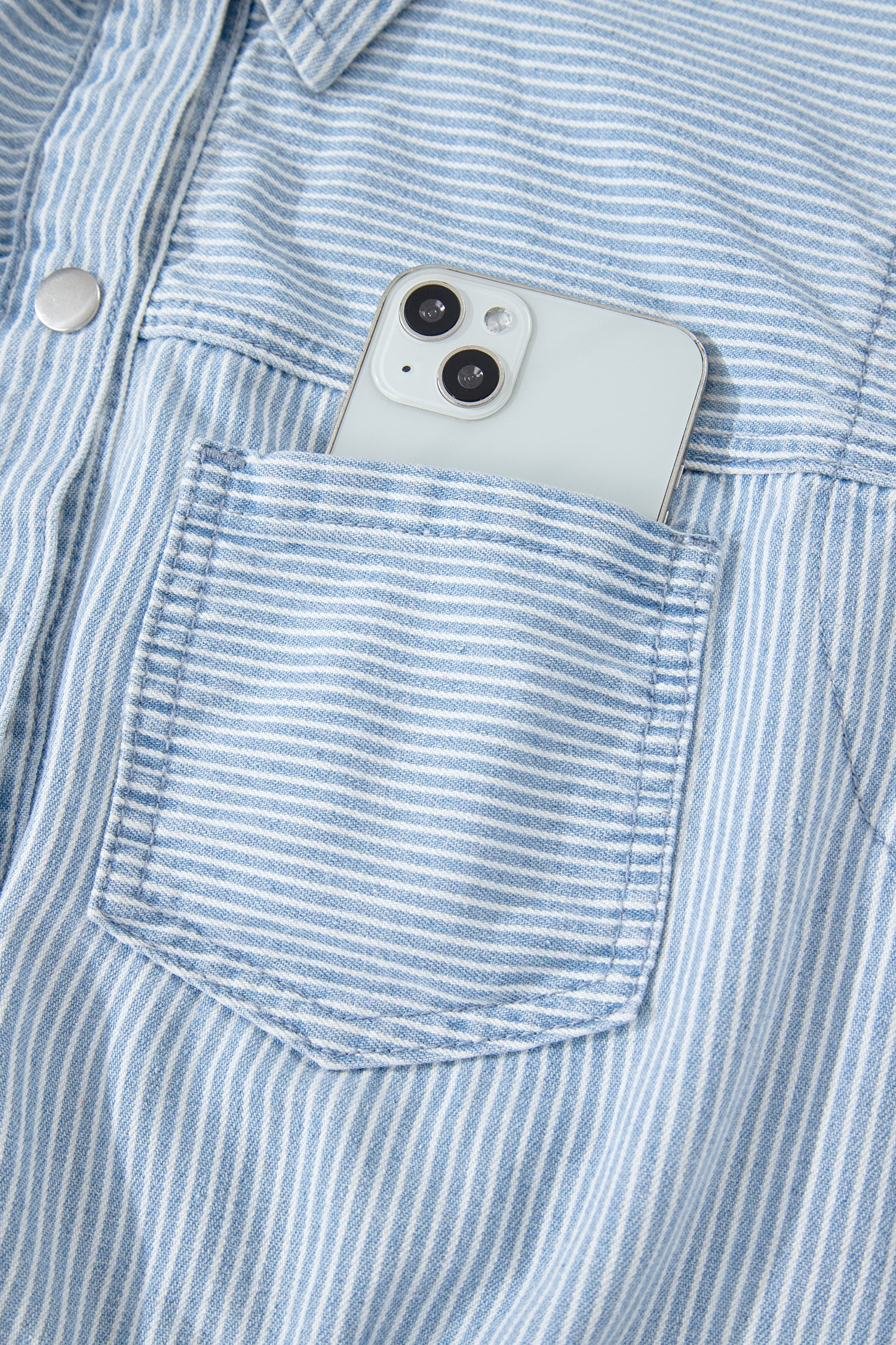 Sky Blue Stripe Collared Button Front Sleeveless Denim Mini Dress-TOPS / DRESSES-[Adult]-[Female]-2022 Online Blue Zone Planet