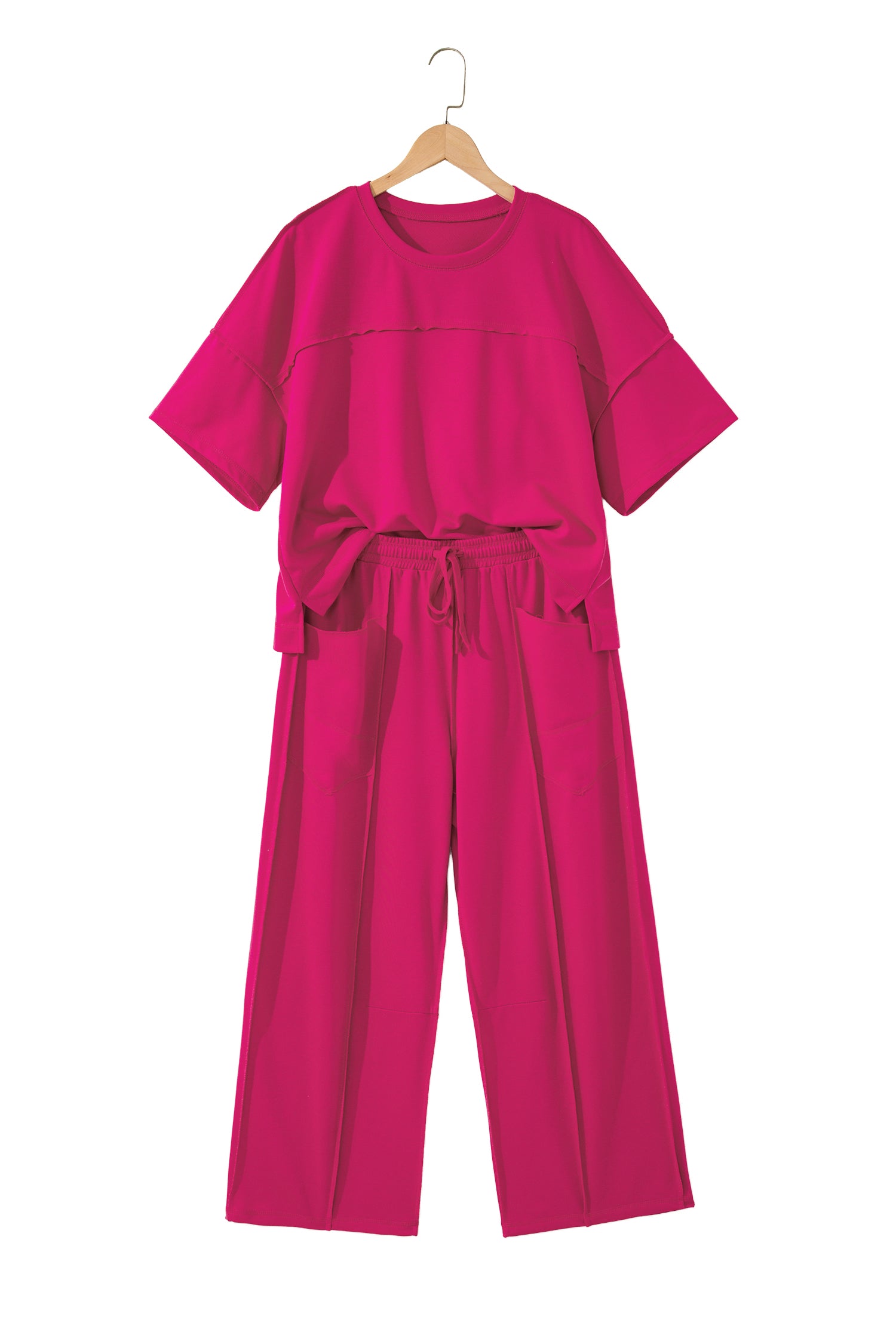 Sky Blue Drop Shoulder Boxy Tee and Barrel Pants Set-Two Piece Sets/Pant Sets-[Adult]-[Female]-2022 Online Blue Zone Planet