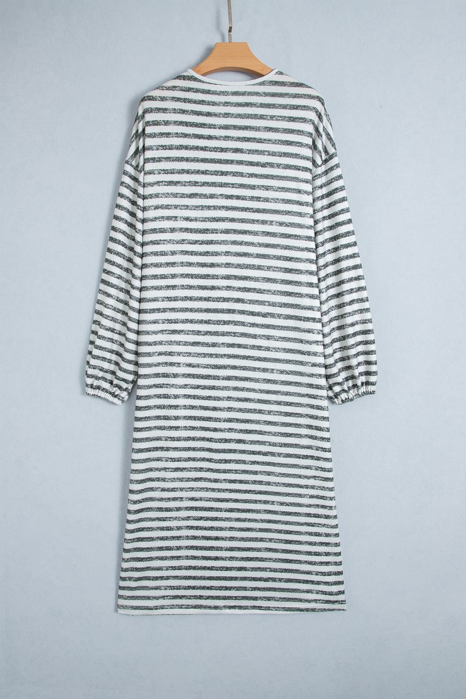 Khaki Stripe Long Puff Sleeve Open Front Oversized Long Cardigan-Sweaters & Cardigans/Cardigans-[Adult]-[Female]-2022 Online Blue Zone Planet