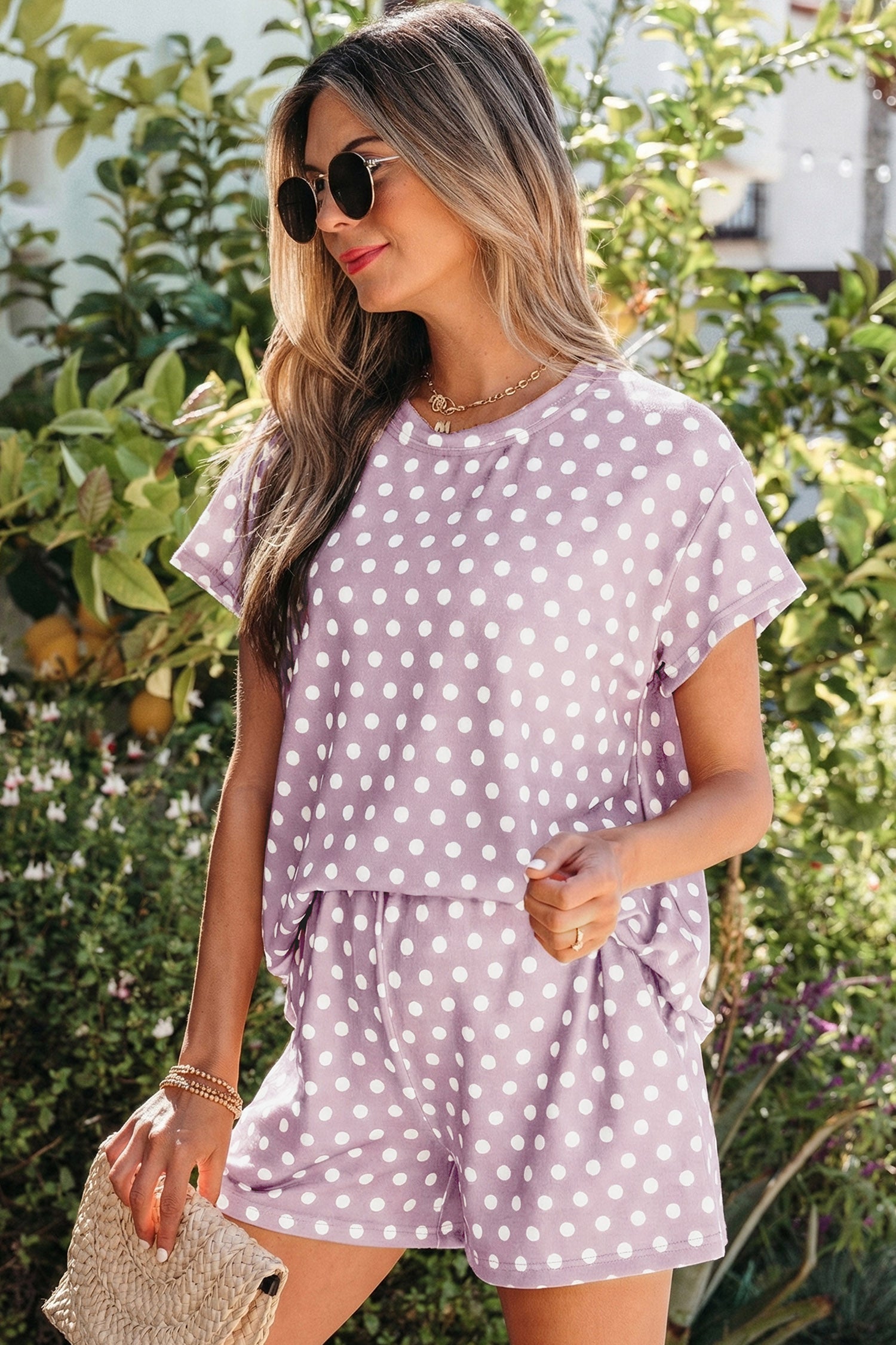 Pink Polka Dot Print Short Set-Two Piece Sets/Short Sets-[Adult]-[Female]-2022 Online Blue Zone Planet