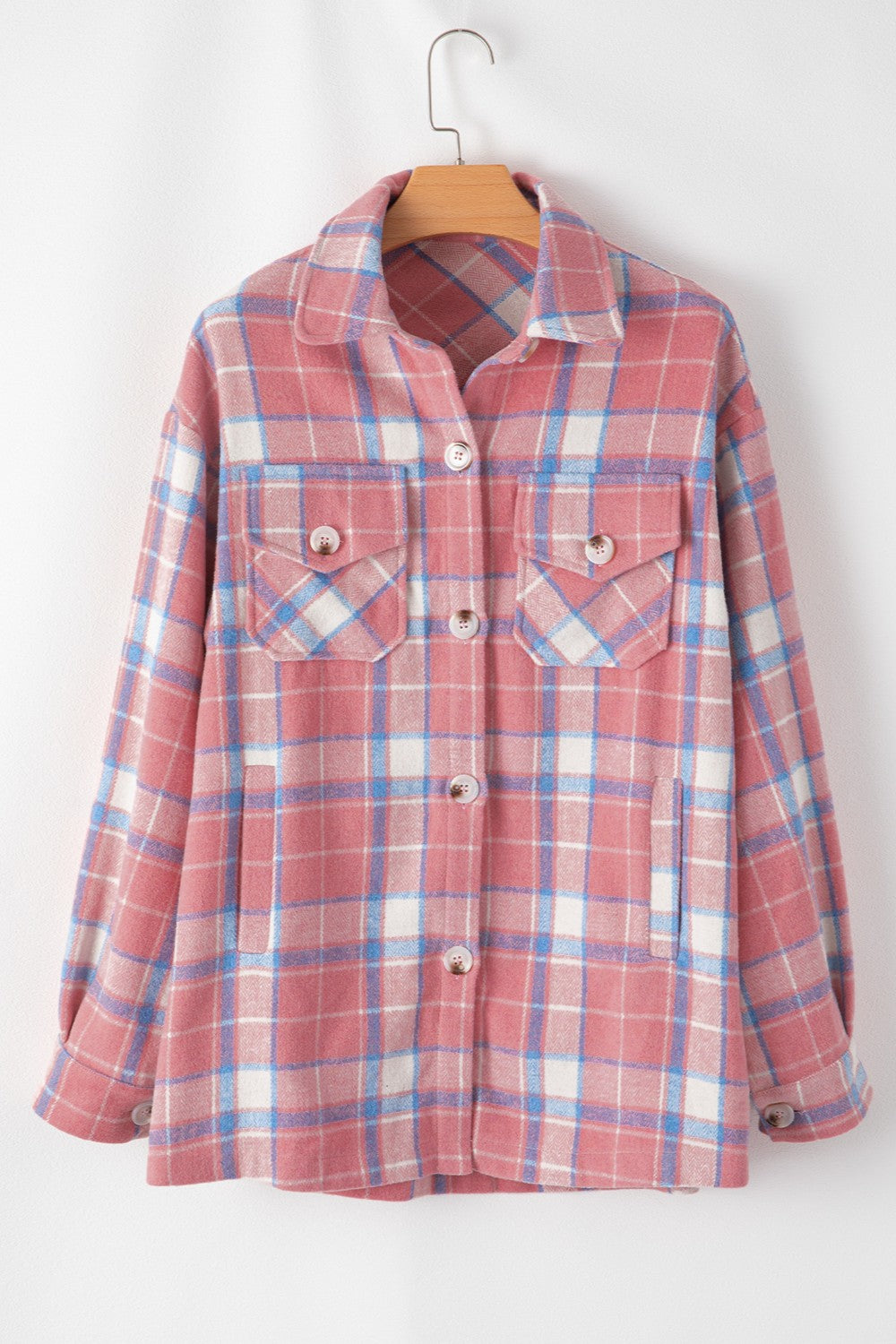 Plaid Button Up Long Sleeve Shacket-TOPS / DRESSES-[Adult]-[Female]-2022 Online Blue Zone Planet