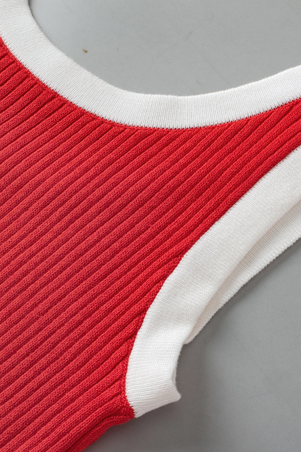 Fiery Red Colorblock Edge Ribbed Knit U Neck Tank Top Blue Zone Planet