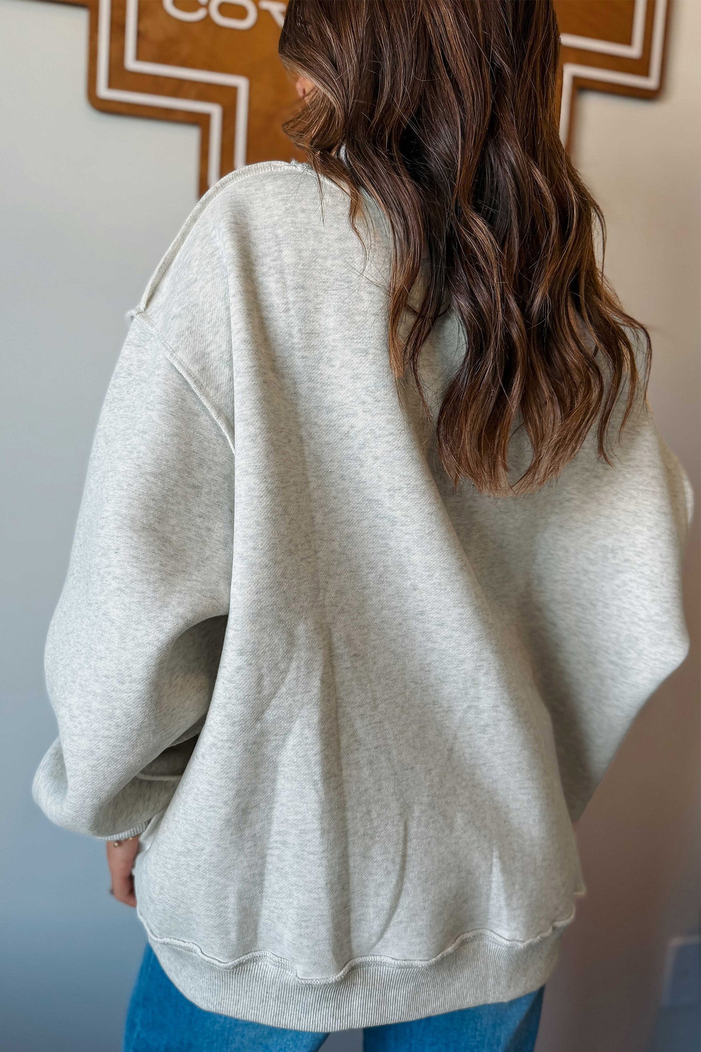 Light Grey Reversible Christian Faith Print Mock Neck Pullover Sweatshirt-Tops/Sweatshirts & Hoodies-[Adult]-[Female]-2022 Online Blue Zone Planet