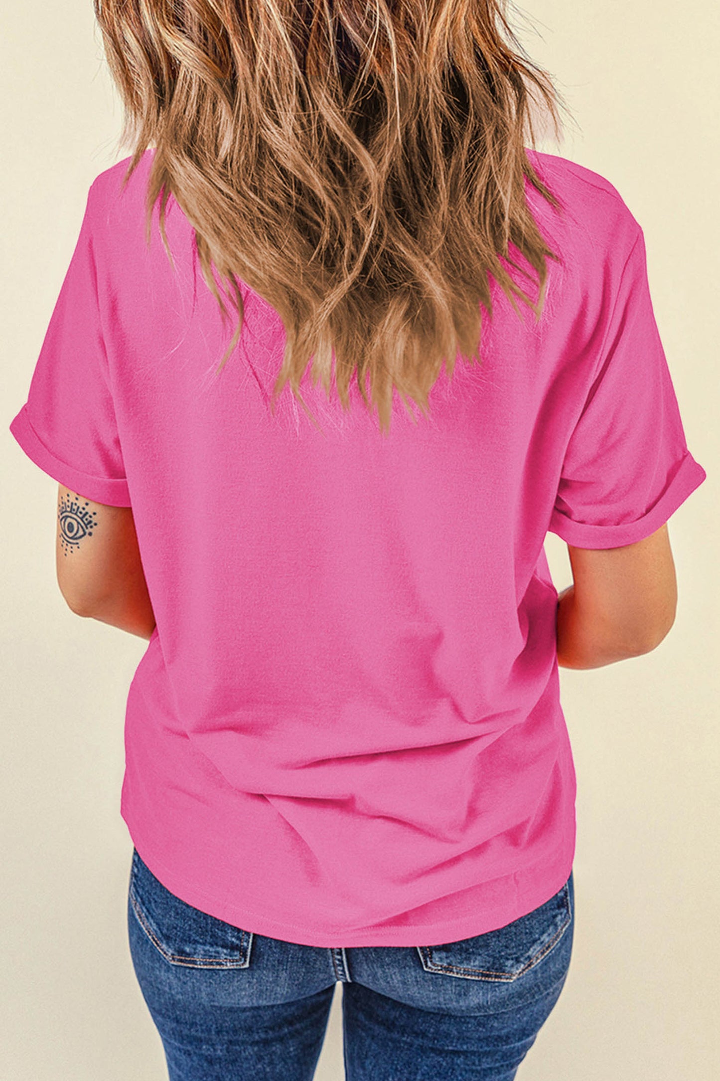 Sachet Pink Floral Starfish Printed Casual Round Neck Tee