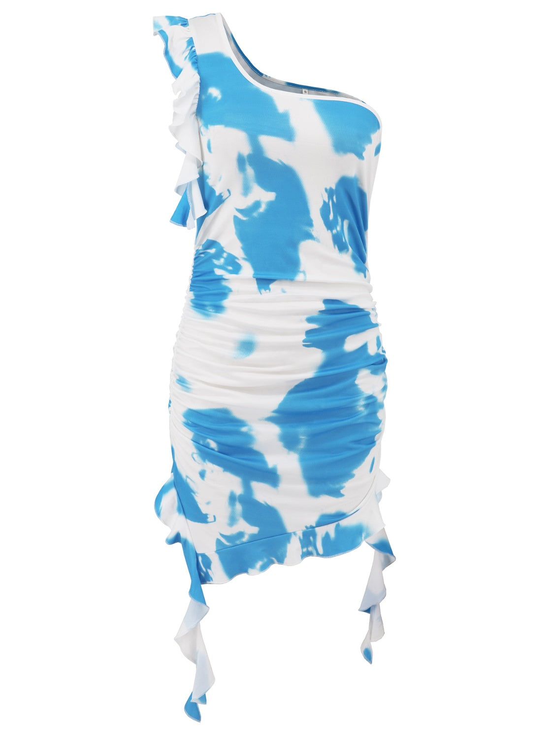 Blue Zone Planet | Ruffled Tie-Dye Single Shoulder Mini Dress-TOPS / DRESSES-[Adult]-[Female]-2022 Online Blue Zone Planet