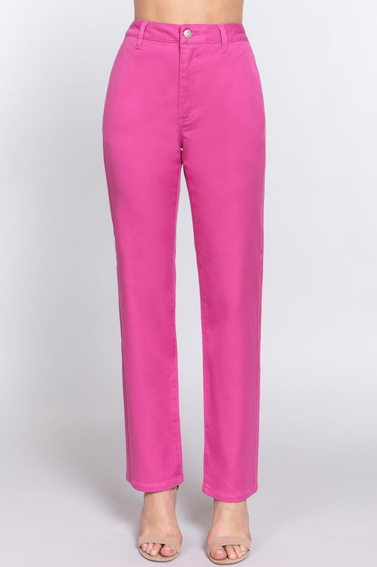 ACTIVE BASIC High Waist Straight Twill Pants-BOTTOMS-[Adult]-[Female]-PINK-S-2022 Online Blue Zone Planet