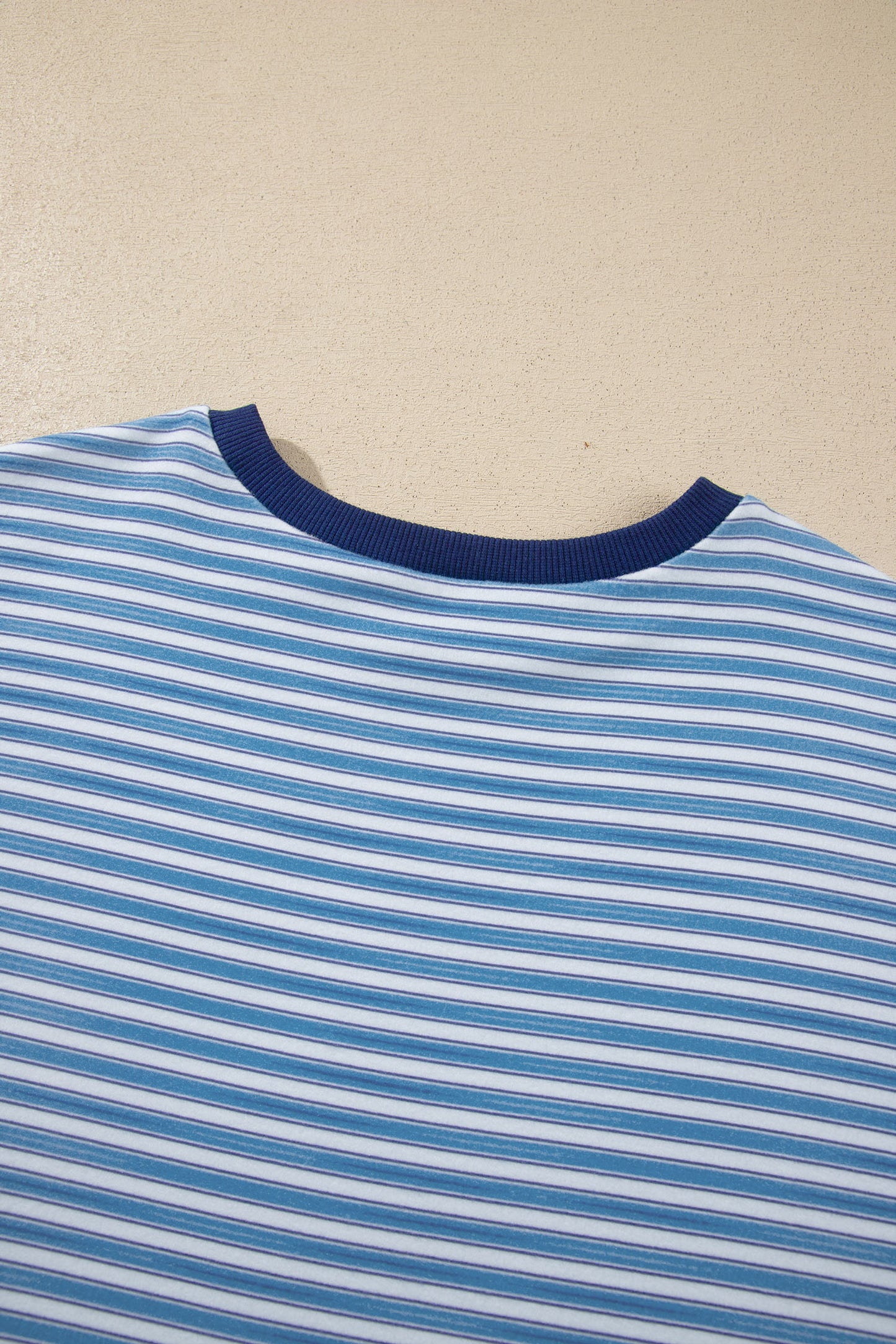Sky Blue Stripe Long Sleeve Oversized Top Pocketed Casual Shorts Two Piece Set-Two Piece Sets/Short Sets-[Adult]-[Female]-2022 Online Blue Zone Planet