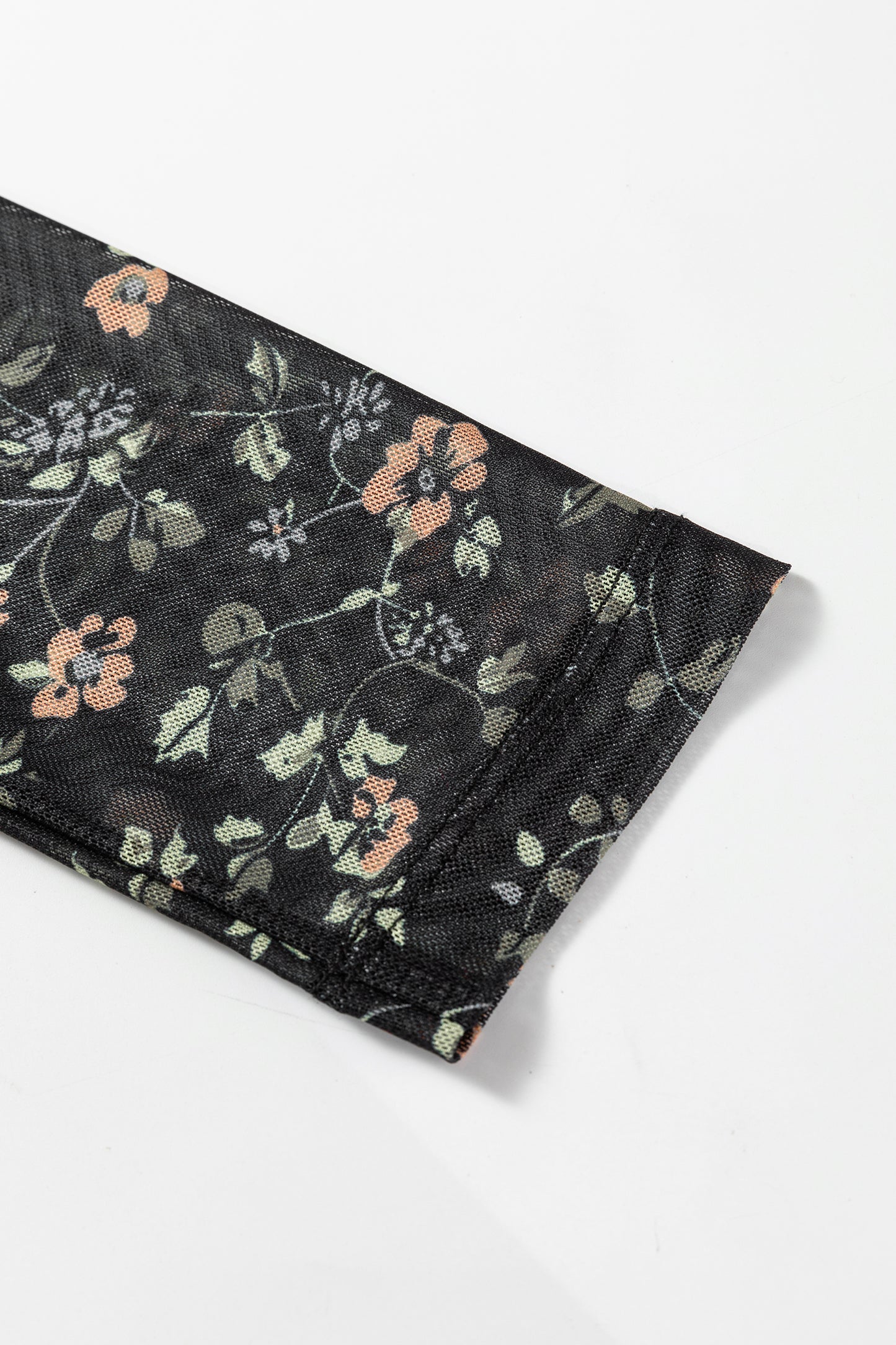 Black Floral Print Mesh Tank Button Front Slim Cardigan 2pcs Set-Tops/Long Sleeve Tops-[Adult]-[Female]-2022 Online Blue Zone Planet