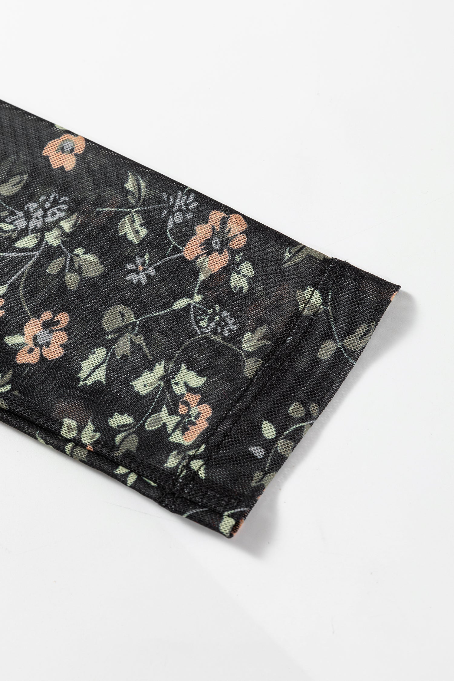 Black Floral Print Mesh Tank Button Front Slim Cardigan 2pcs Set-Tops/Long Sleeve Tops-[Adult]-[Female]-2022 Online Blue Zone Planet