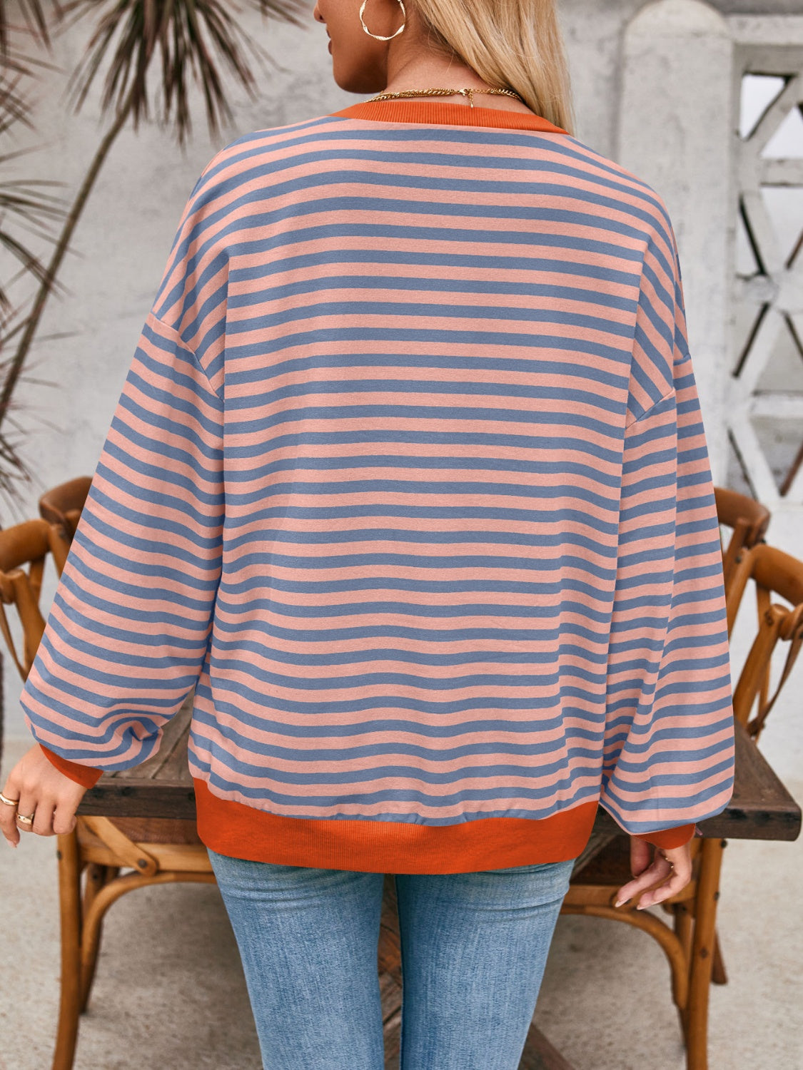 Blue Zone Planet | Lovelet Contrast Striped Long Sleeve Sweatshirt-TOPS / DRESSES-[Adult]-[Female]-2022 Online Blue Zone Planet