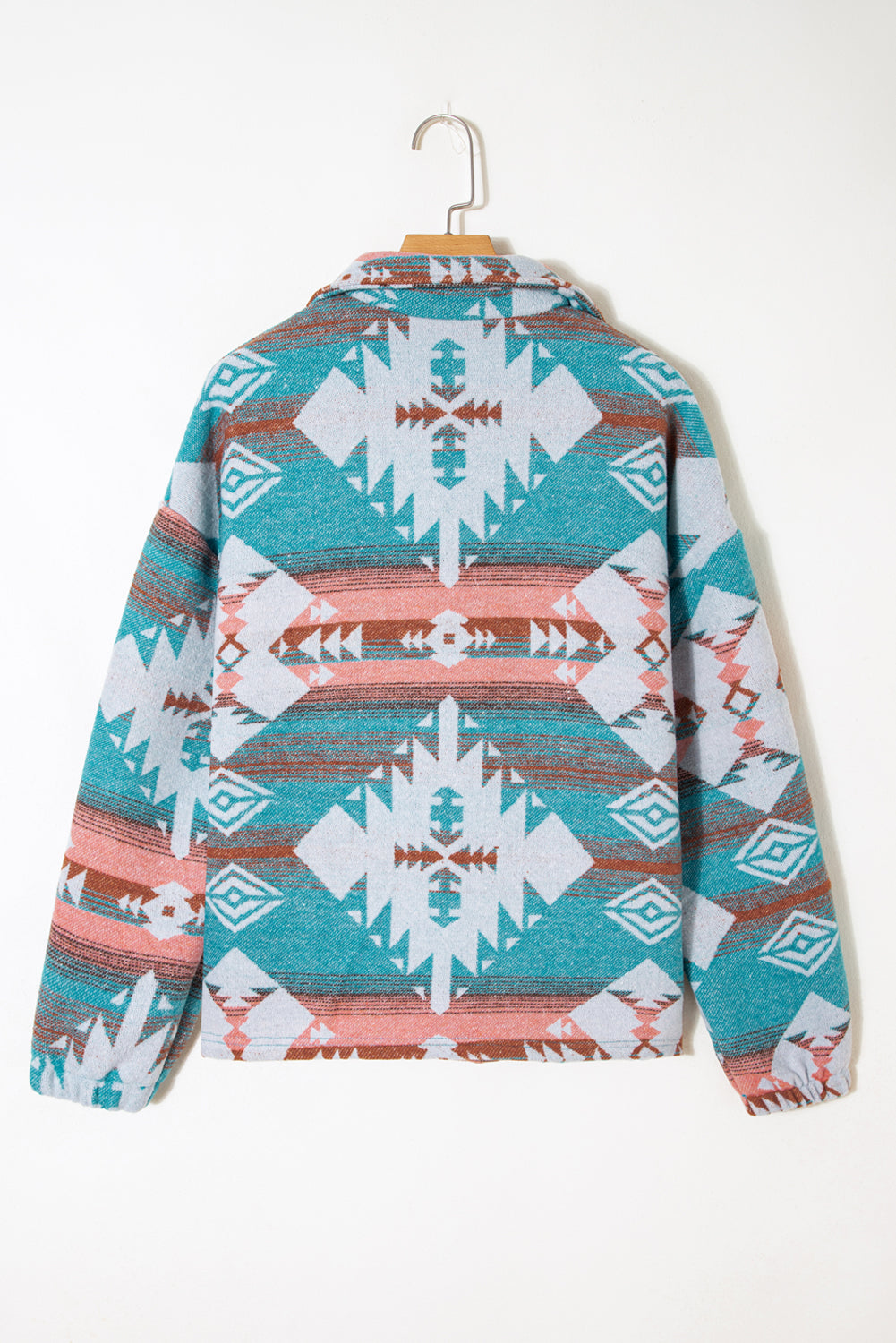 Green Quarter Zip Elastic Cuffs Aztec Sweatshirt-Tops/Sweatshirts & Hoodies-[Adult]-[Female]-2022 Online Blue Zone Planet