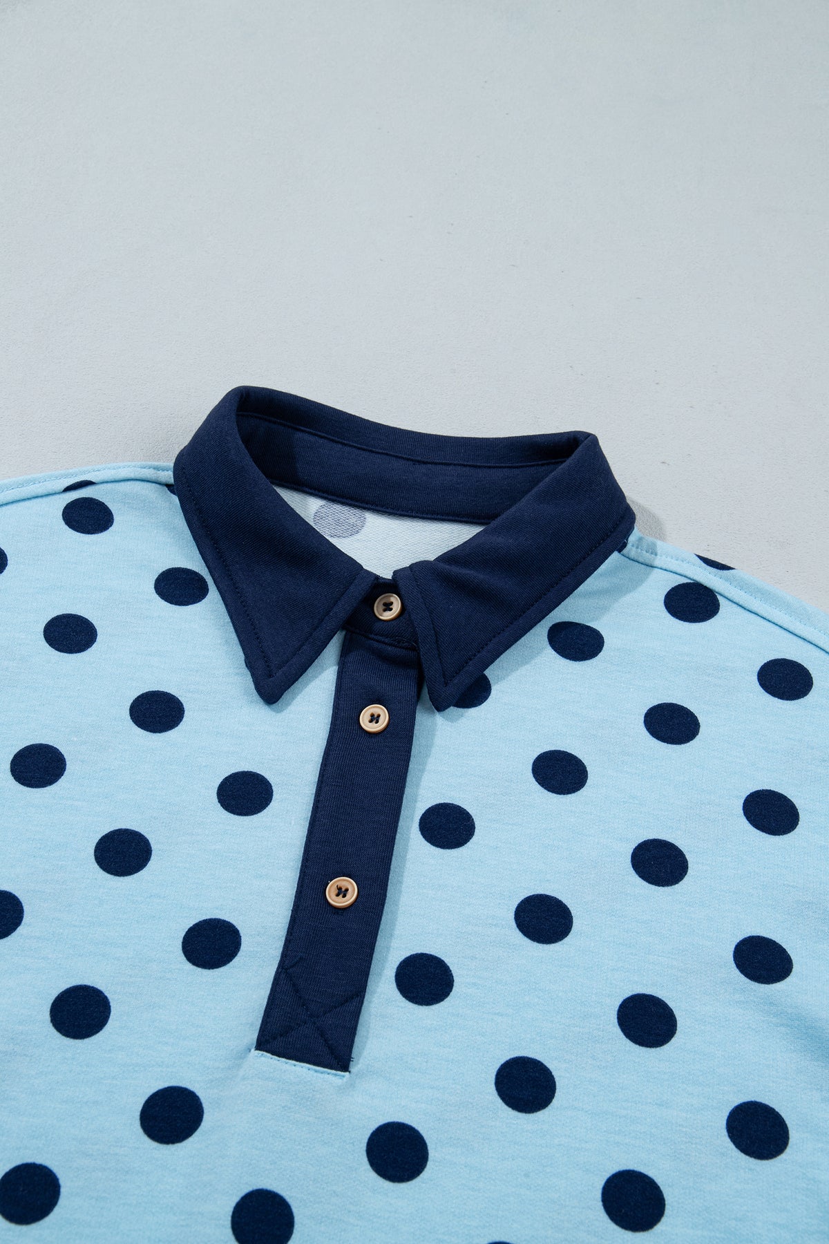 Sky Blue Polka Dot Drop Shoulder Polo Loose Pullover Patch Pocket Casual Shorts Set-Two Piece Sets/Short Sets-[Adult]-[Female]-2022 Online Blue Zone Planet