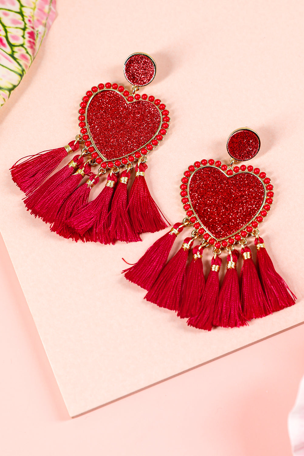 Racing Sequin Red Heart Tassel Valentines Earrings-Earrings-[Adult]-[Female]-Racing Red-ONE SIZE-2022 Online Blue Zone Planet