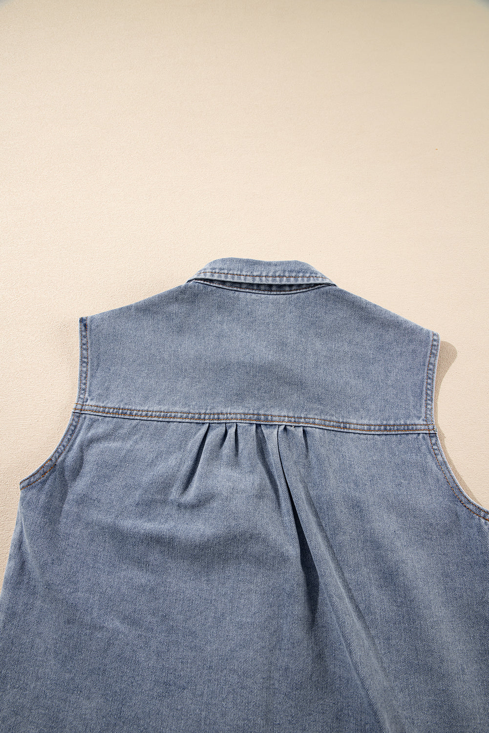Beau Blue Denim Flap Pocket Curved Hem Shirt Vest-Outerwear/Vests-[Adult]-[Female]-2022 Online Blue Zone Planet