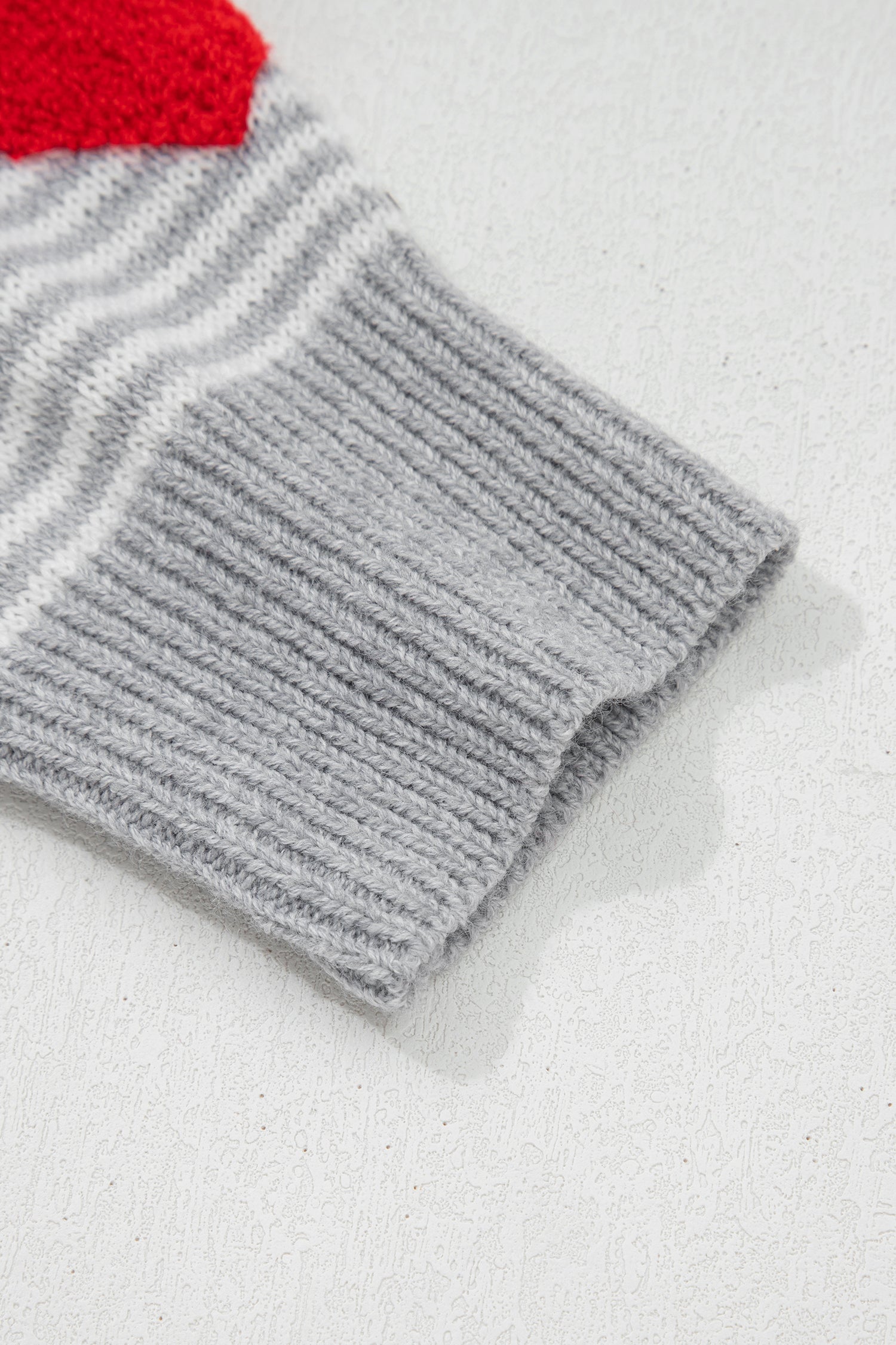 Gray Stripe Contrast Heart Pattern Valentine Knit Sweater-TOPS / DRESSES-[Adult]-[Female]-2022 Online Blue Zone Planet