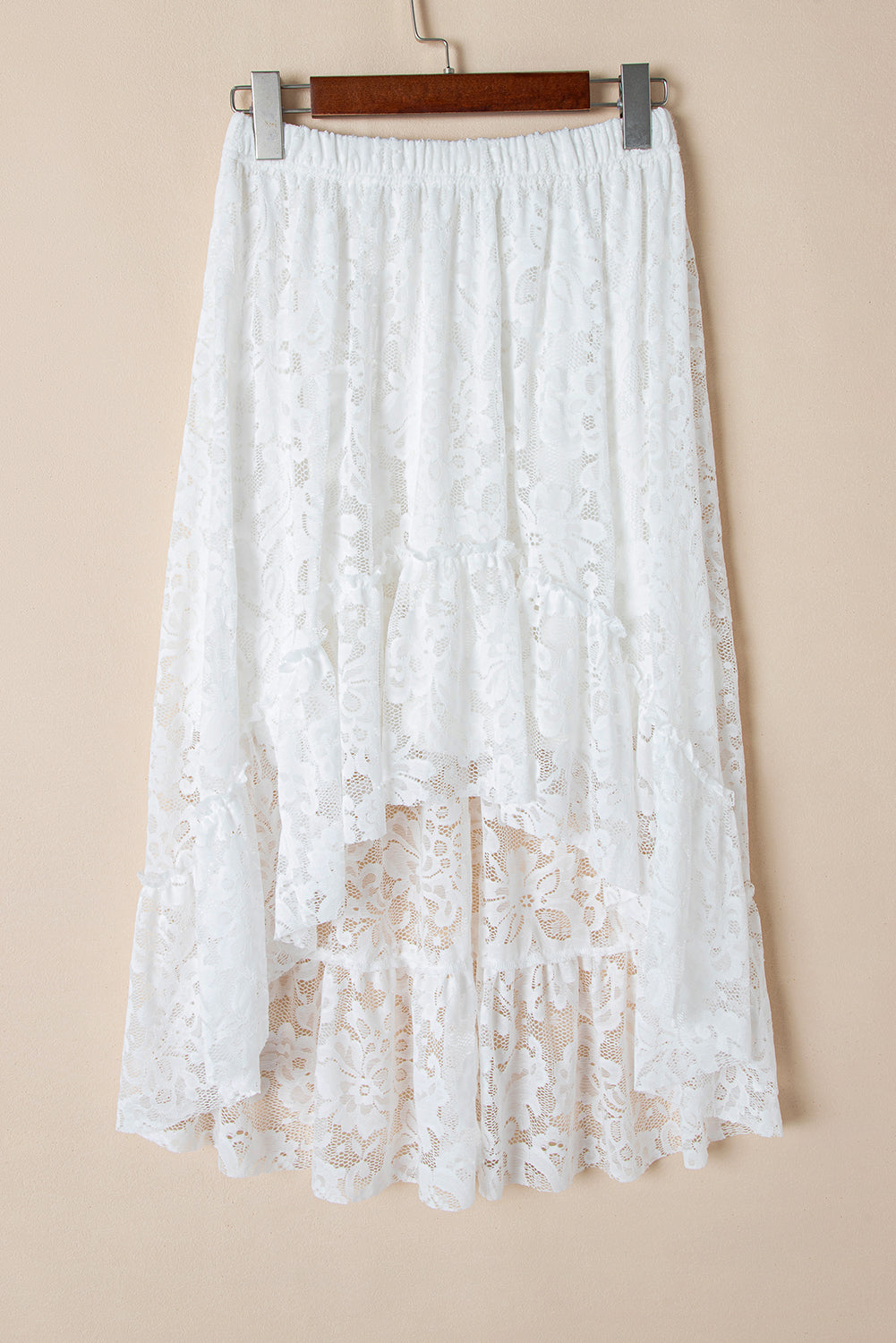 White Lace Ruffled High-low Hem Midi Skirt-Bottoms/Skirts & Petticoat-[Adult]-[Female]-2022 Online Blue Zone Planet