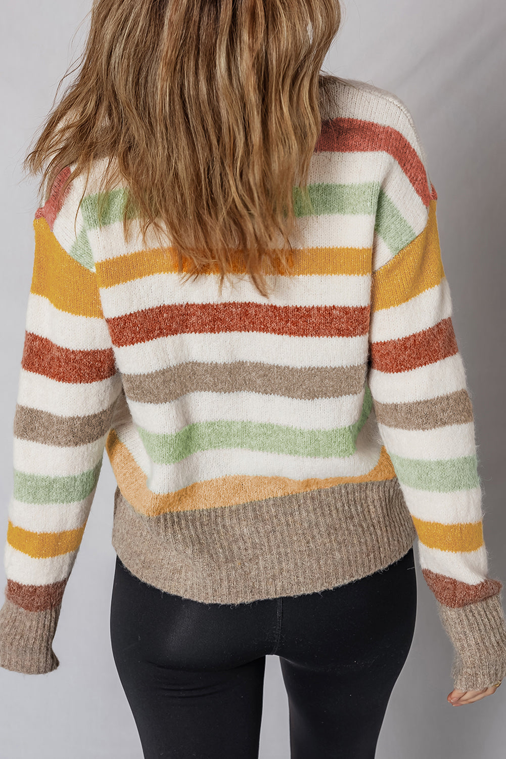 Multicolour Striped Colorblock Drop Shoulder Plus Size Sweater-TOPS / DRESSES-[Adult]-[Female]-2022 Online Blue Zone Planet