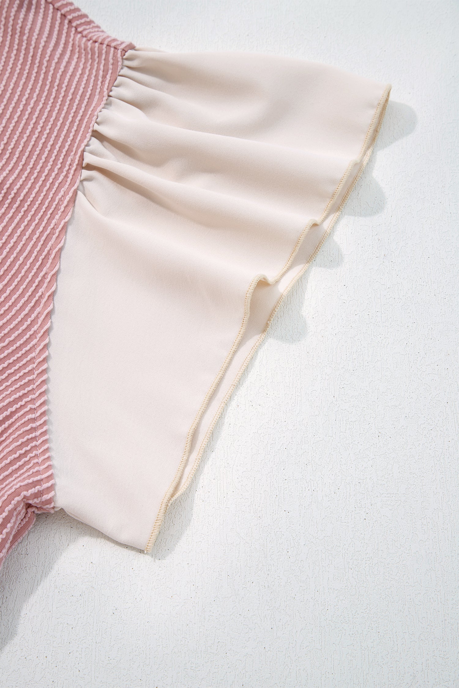 Fushia Plus Size Contrast Frilled Neckline Ruffled Short Sleeve Ribbed Textured Blouse-Plus Size/Plus Size Tops/Plus Size Blouses & Shirts-[Adult]-[Female]-2022 Online Blue Zone Planet