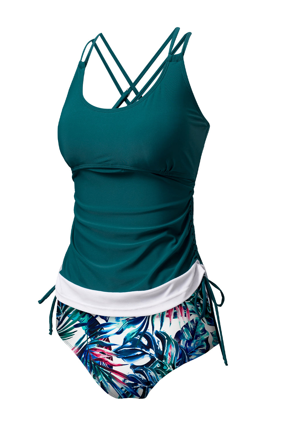 Sea Green Drawstring Tummy Control Mix-And-Match 2Pcs Tankini Swimsuit-Swimwear/Tankinis-[Adult]-[Female]-2022 Online Blue Zone Planet