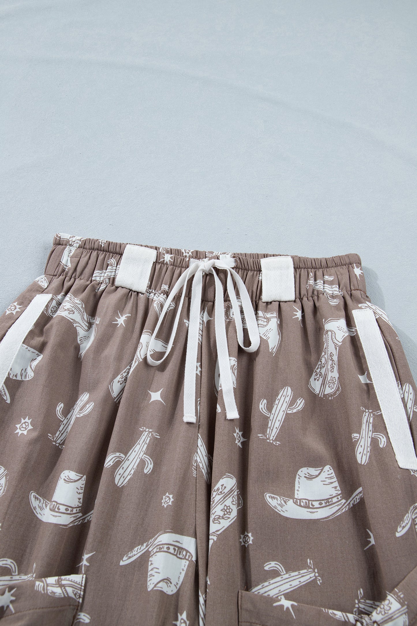 Khaki Western Cactus Cowgirl Hat Boot Printed Vintage Drawstring Jogger Pants-Bottoms/Pants & Culotte-[Adult]-[Female]-2022 Online Blue Zone Planet