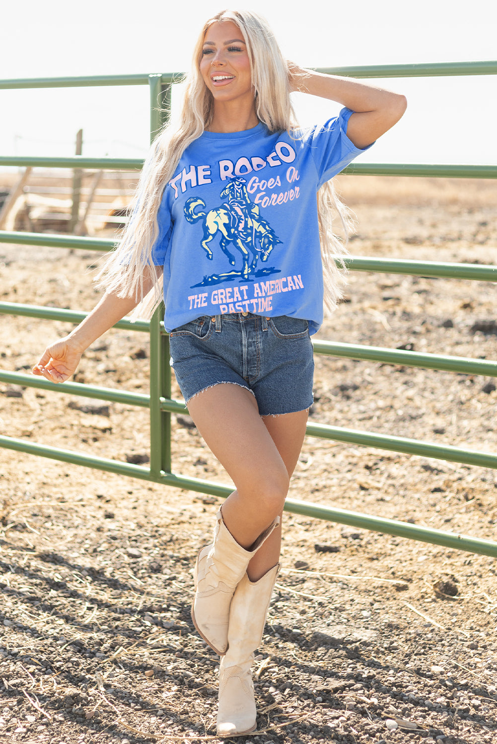 Sky Blue Rodeo Forever Western Graphic Tee-Graphic/Graphic Tees-[Adult]-[Female]-2022 Online Blue Zone Planet
