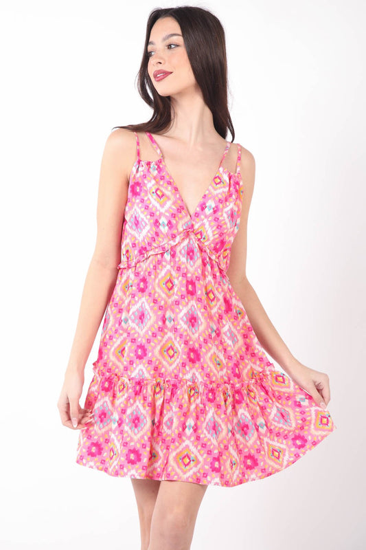 VERY J Floral Back Smocked Ruffled Mini Dress-TOPS / DRESSES-[Adult]-[Female]-Pink Multi-S-2022 Online Blue Zone Planet