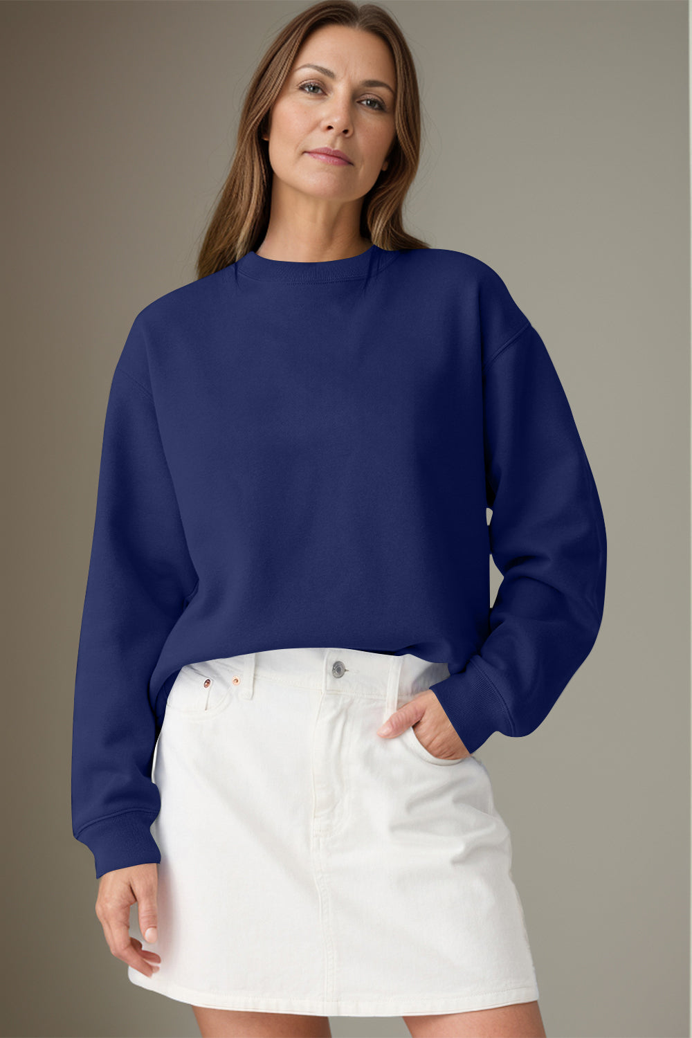 Blue Zone Planet | Round Neck Long Sleeve Sweatshirt-TOPS / DRESSES-[Adult]-[Female]-Dark Navy-S-2022 Online Blue Zone Planet