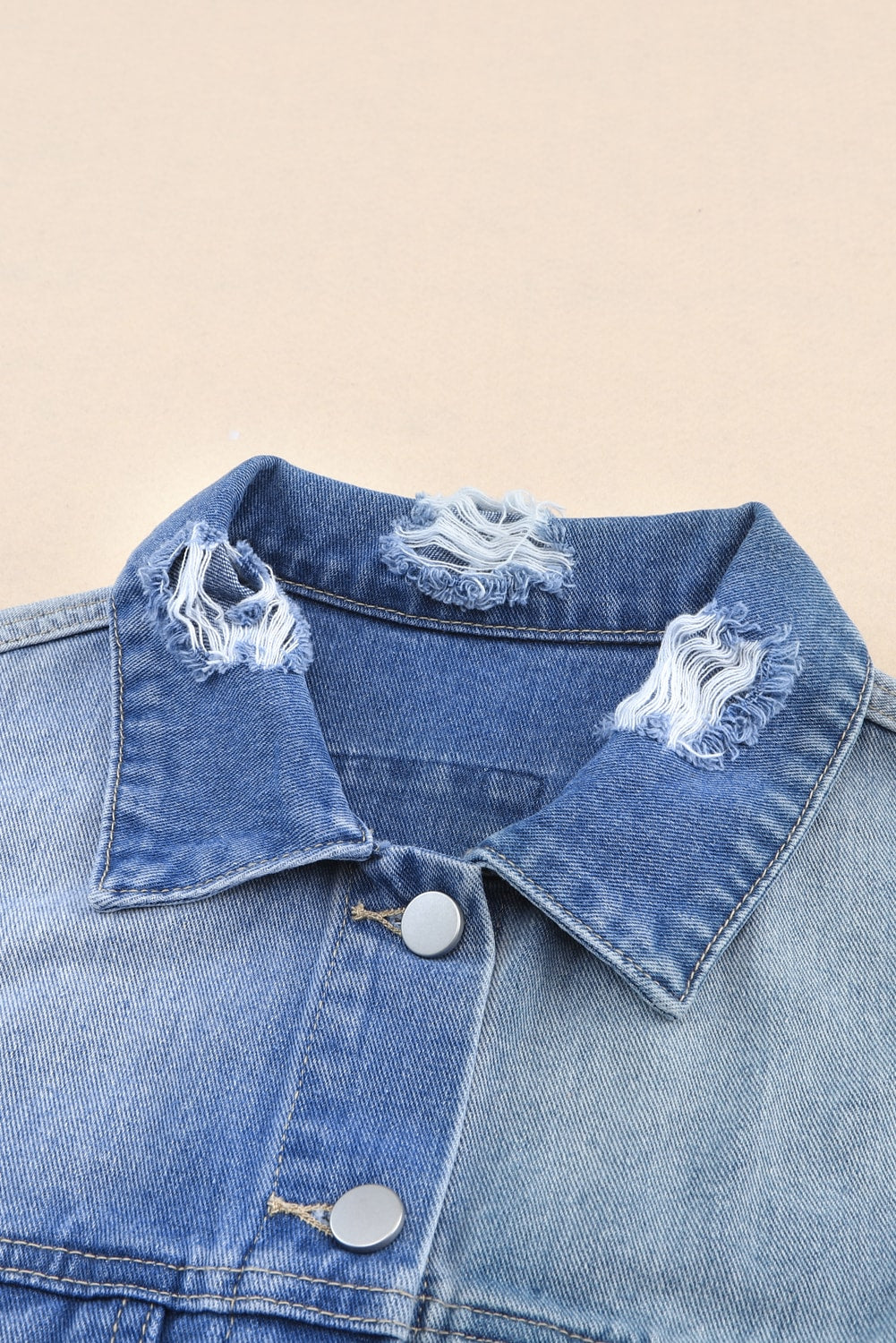 Distressed Button Up Drop Shoulder Denim Jacket-TOPS / DRESSES-[Adult]-[Female]-2022 Online Blue Zone Planet