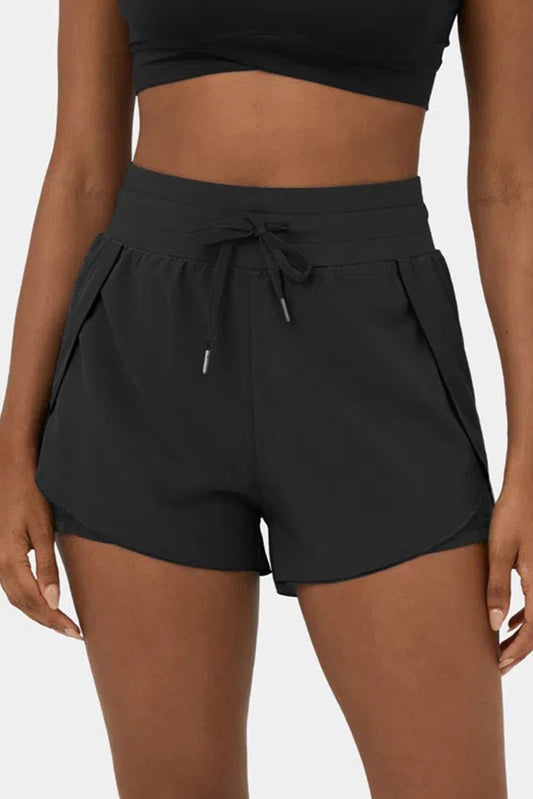 Black High Waist Drawstring 2-in-1 Side Pocket Bikini Shorts-Swimwear-[Adult]-[Female]-Black-S-2022 Online Blue Zone Planet