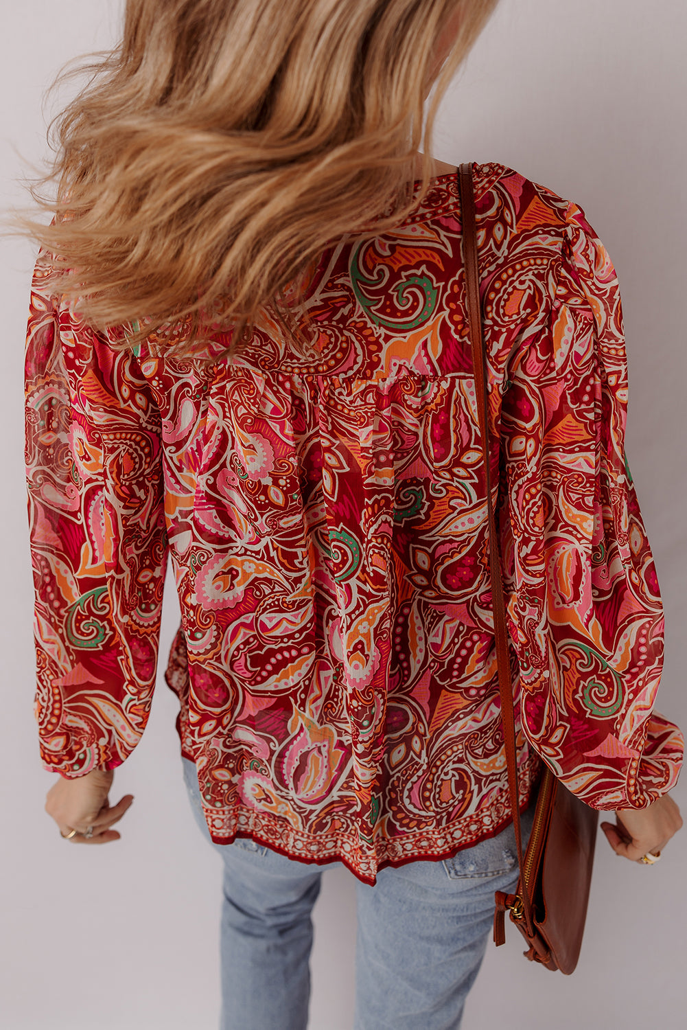 Multicolour Ethnic Paisley Print Tassel Tie Puff Sleeve Boho Blouse-Tops/Blouses & Shirts-[Adult]-[Female]-2022 Online Blue Zone Planet