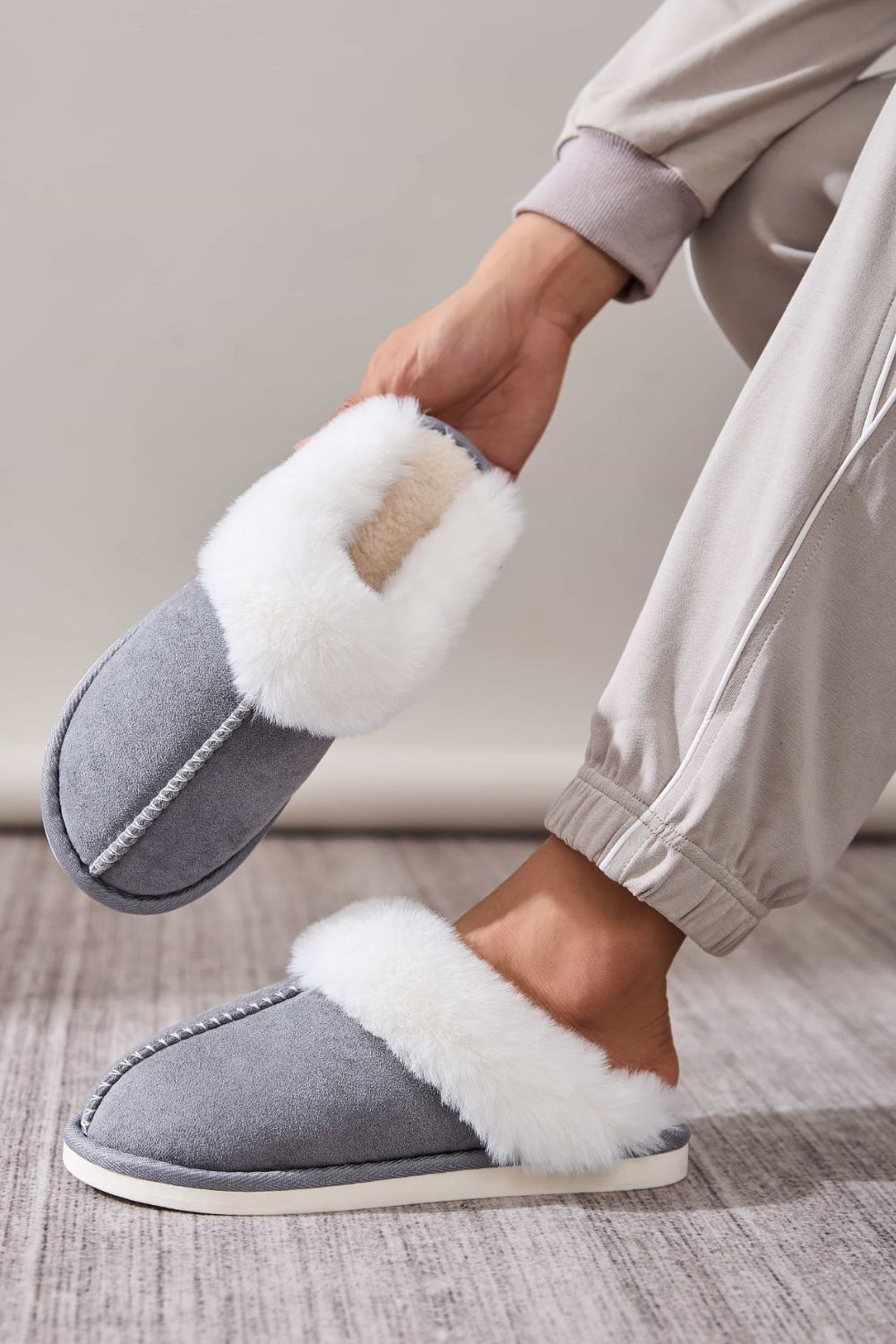 Blue Zone Planet | Faux Fur Round Toe Slippers-SHOES-[Adult]-[Female]-Dark Gray-36-37(US5-6)-2022 Online Blue Zone Planet