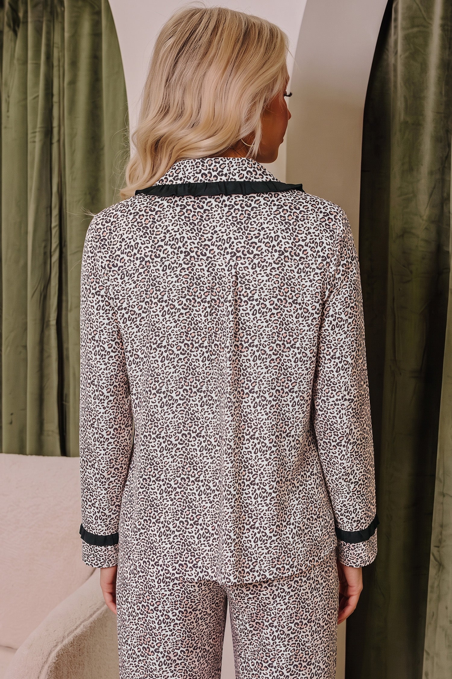 Brown Leopard Print Bow Knot Patchwork Long Sleeve Lounge Set-Loungewear & Sleepwear/Loungewear-[Adult]-[Female]-2022 Online Blue Zone Planet