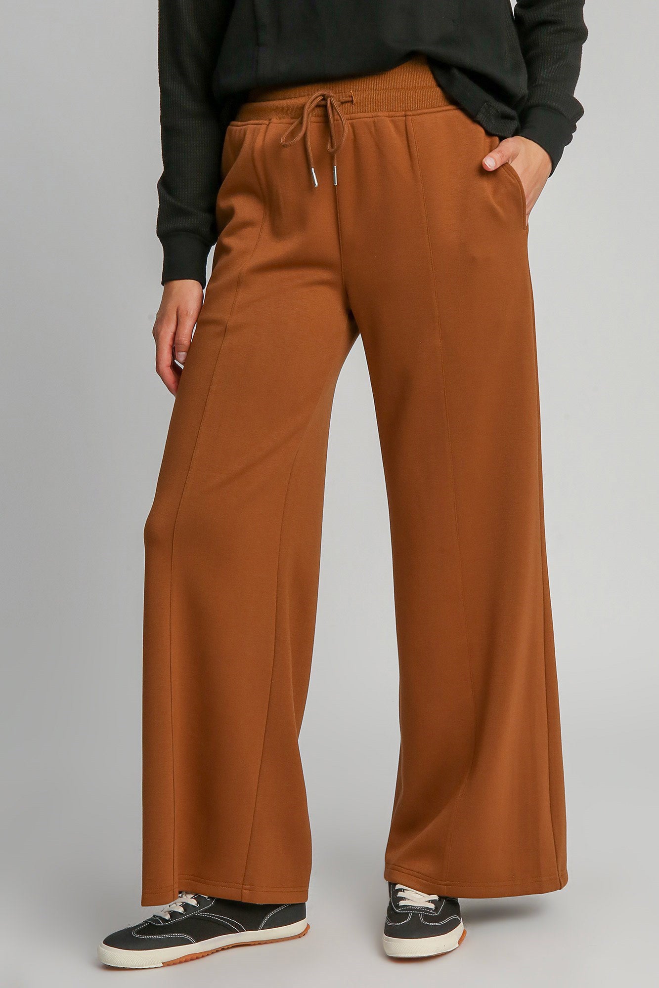 Umgee Drawstring Wide Leg Pants with Pockets-BOTTOMS SIZES SMALL MEDIUM LARGE-[Adult]-[Female]-Terracotta-S-2022 Online Blue Zone Planet