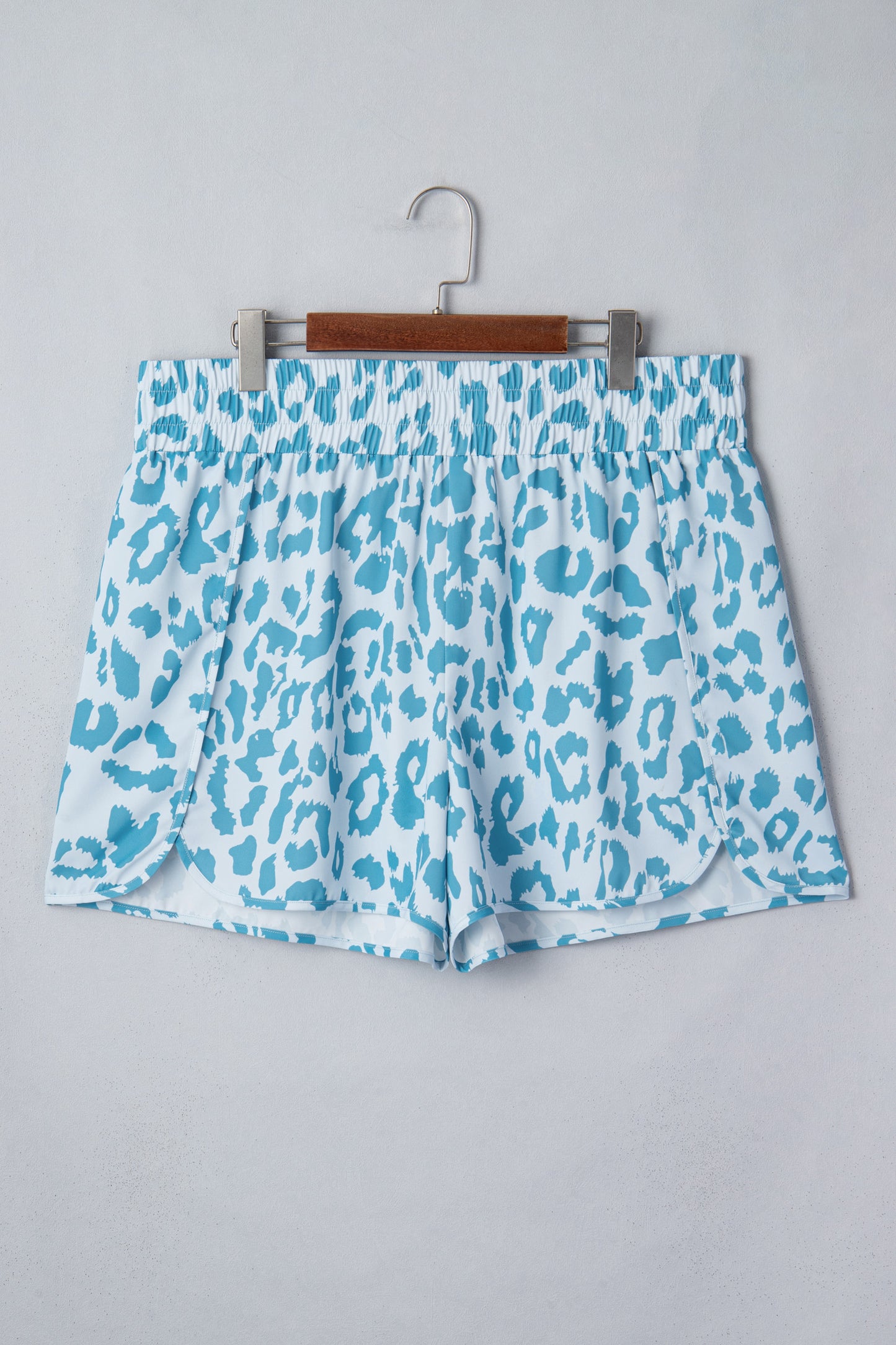 Beau Blue Plus Size Leopard Elastic Waist Athletic Shorts-Plus Size/Plus Size Bottoms-[Adult]-[Female]-2022 Online Blue Zone Planet